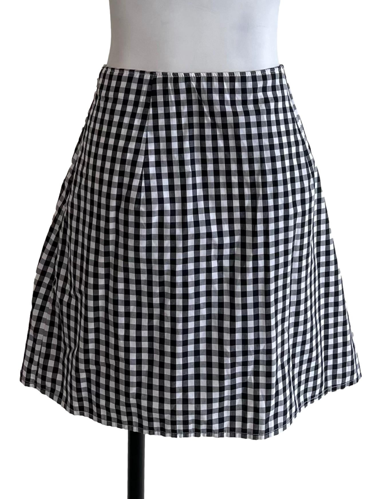 Black & White Gingham Ruched A-Line Skirt