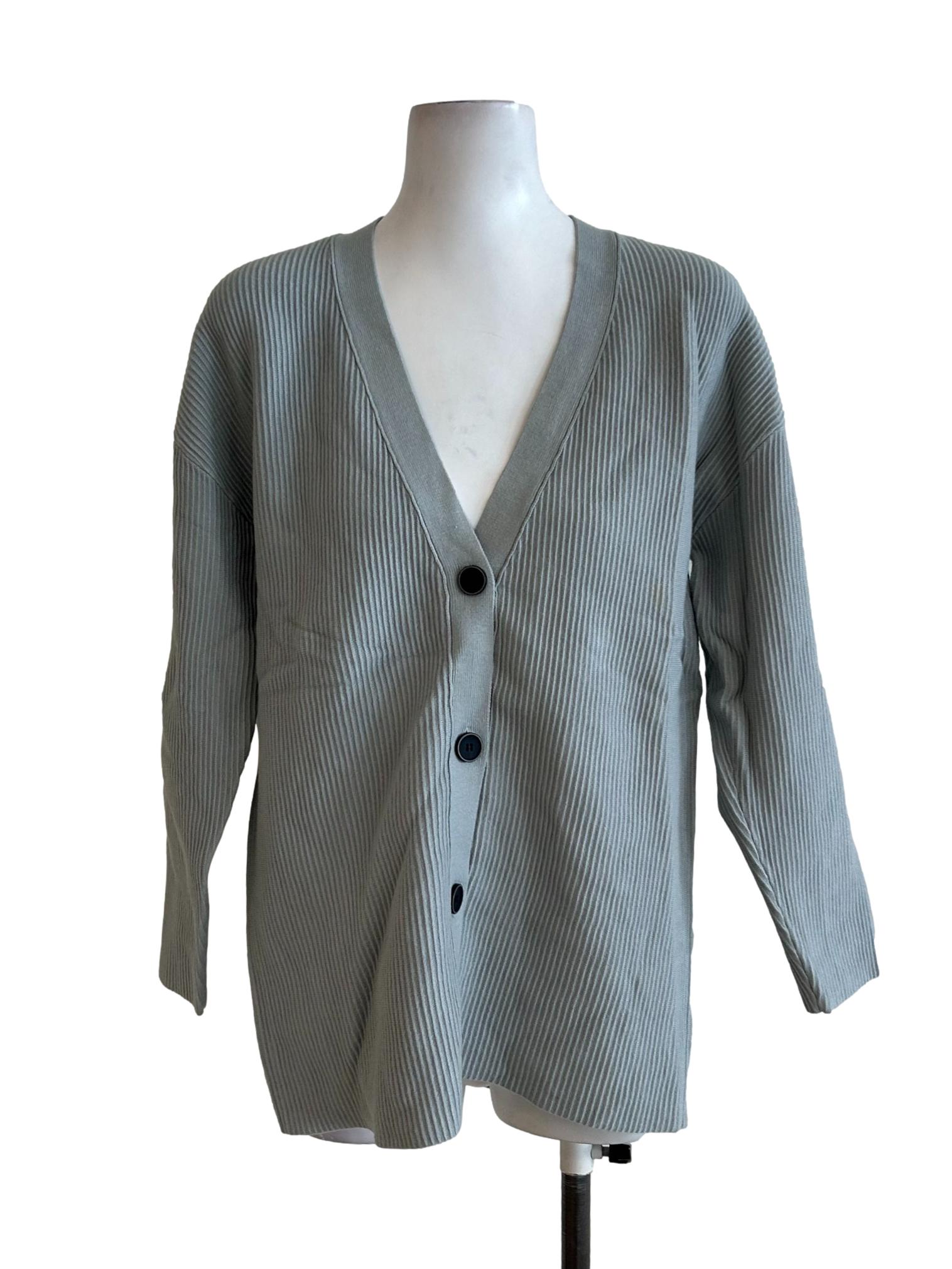 Light Blue Ribbed Knit Cardigan OSN