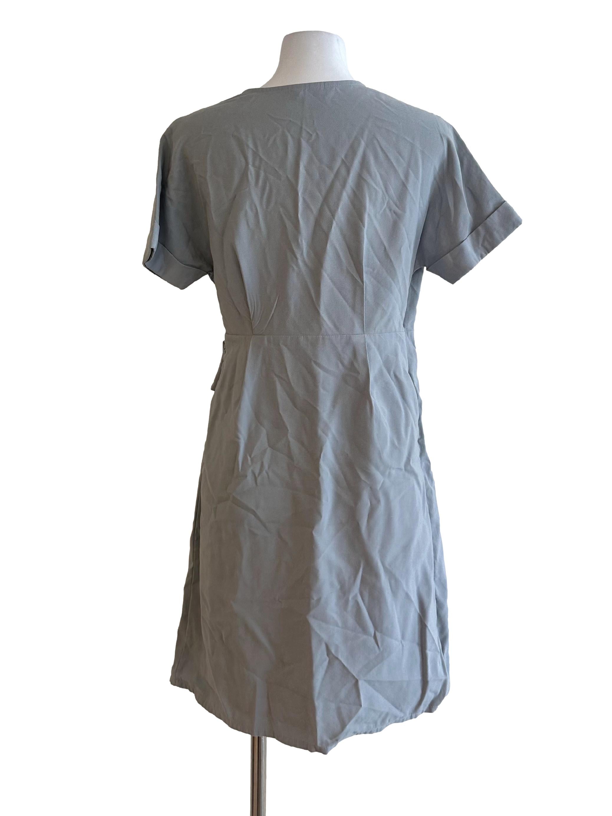 Dusty Blue Plain Wrap Dress TEM