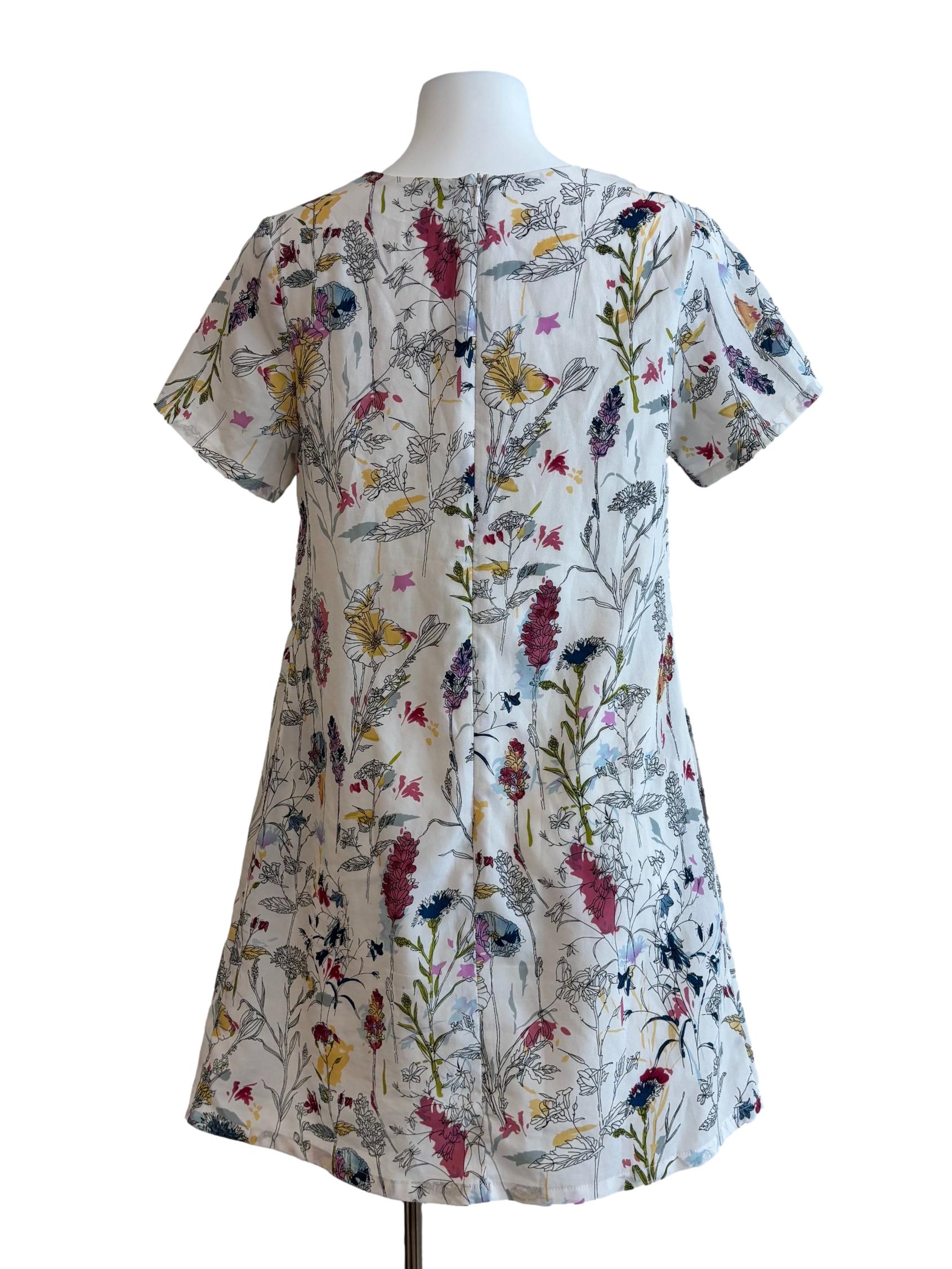 White Floral Print Short Sleeve Dress