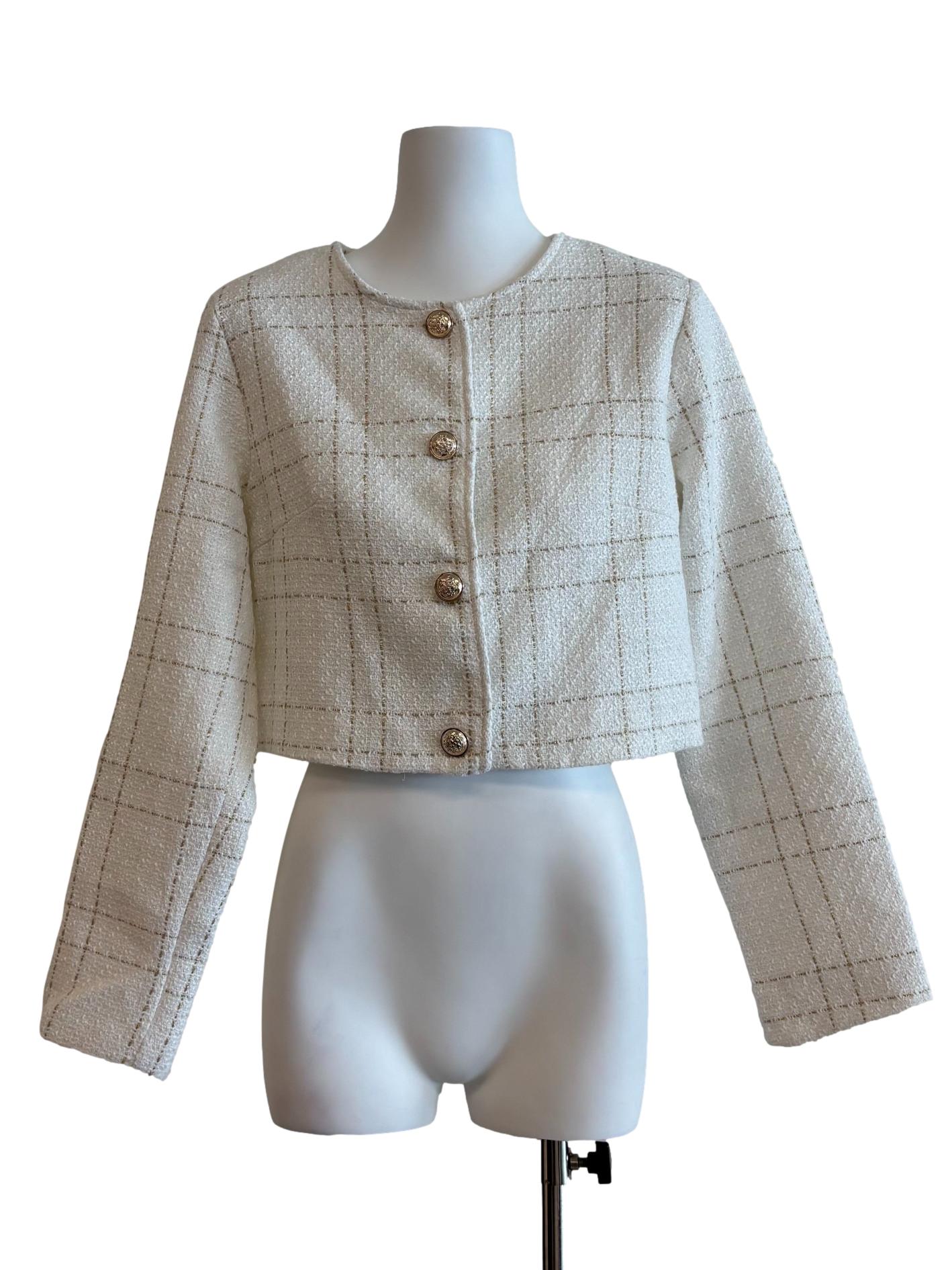 Pearl White Gold Button Tweed Jacket