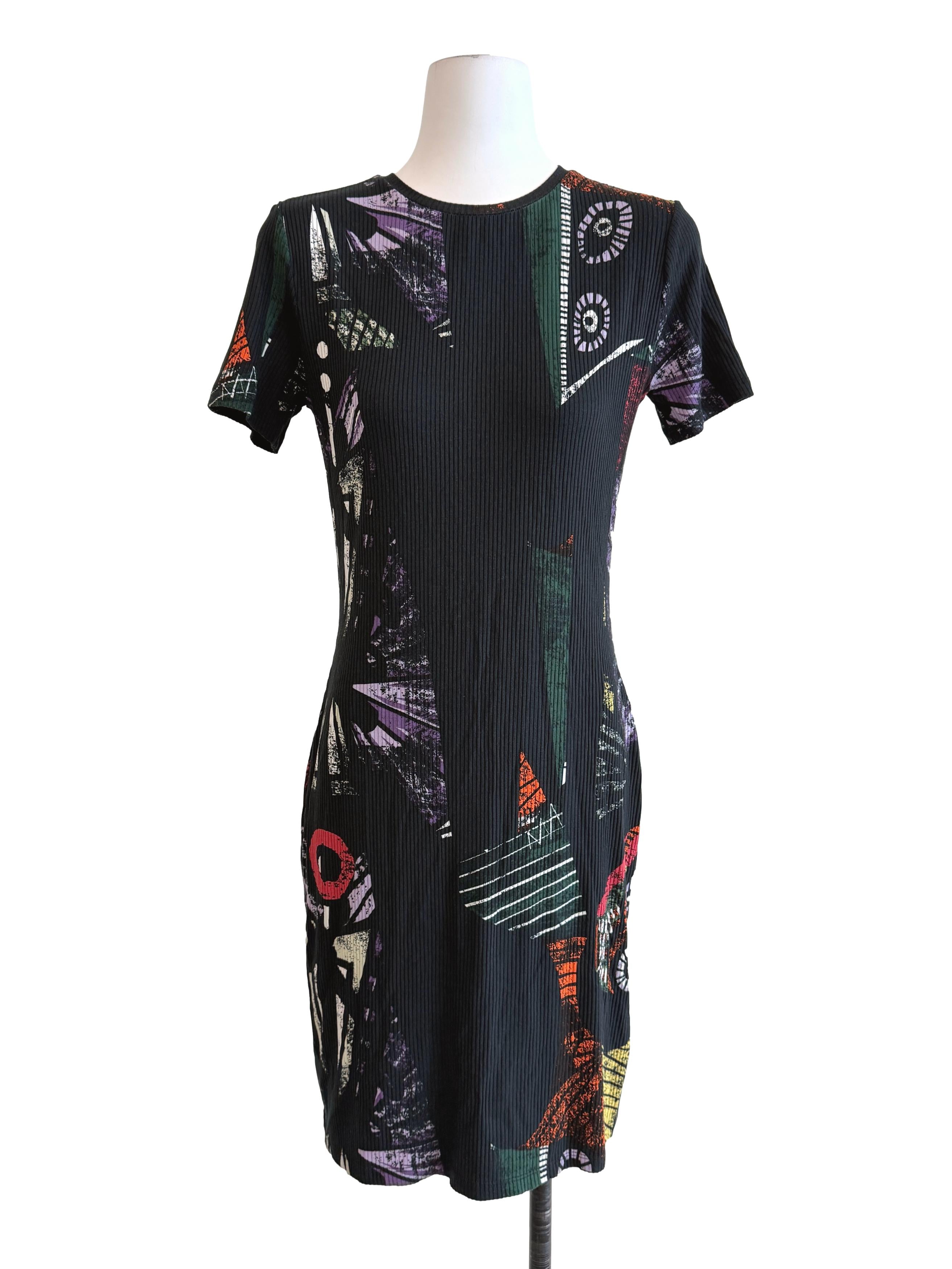Black Printed Knit Dress