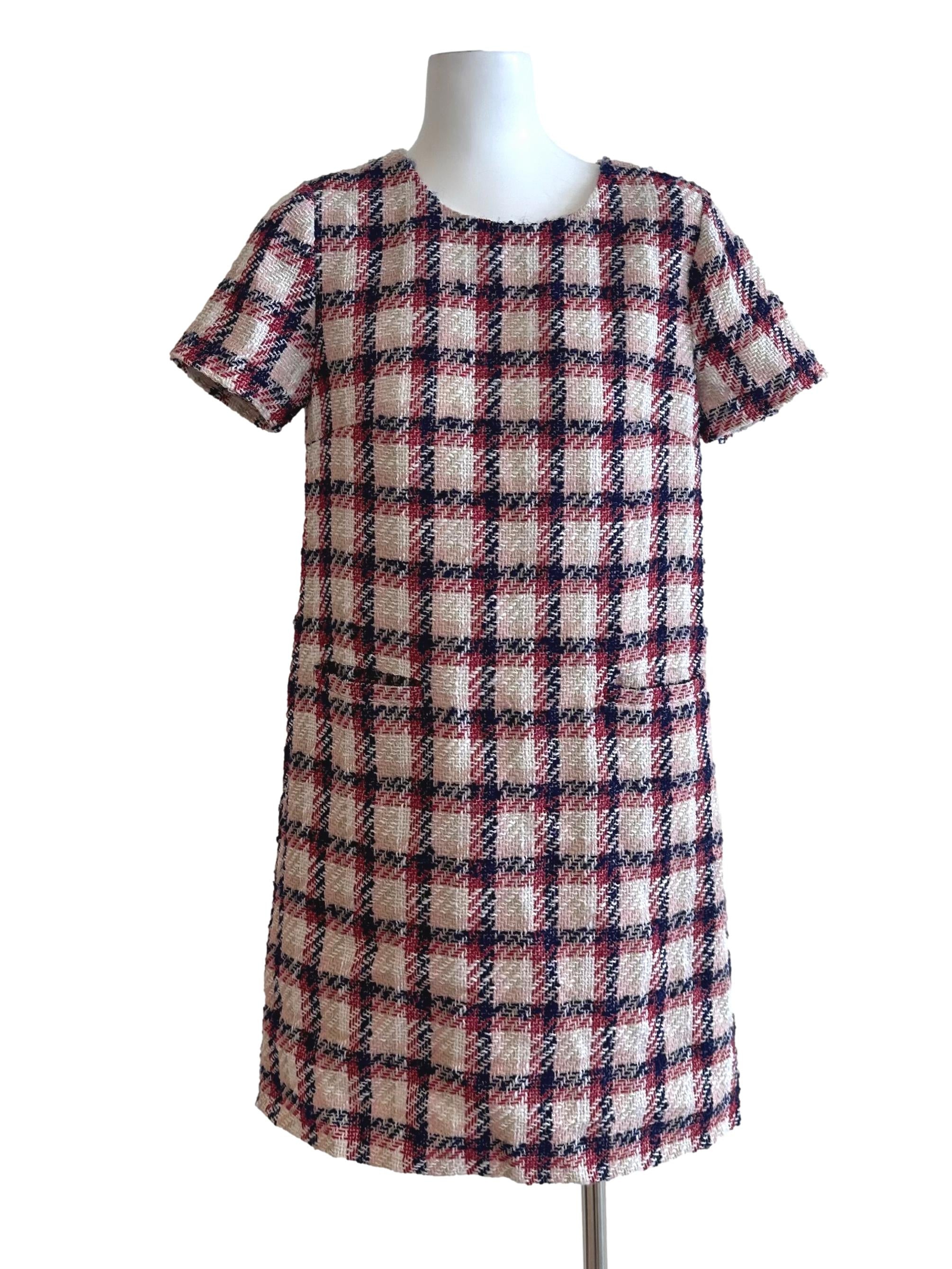 Red Beige Plaid Textured Dress