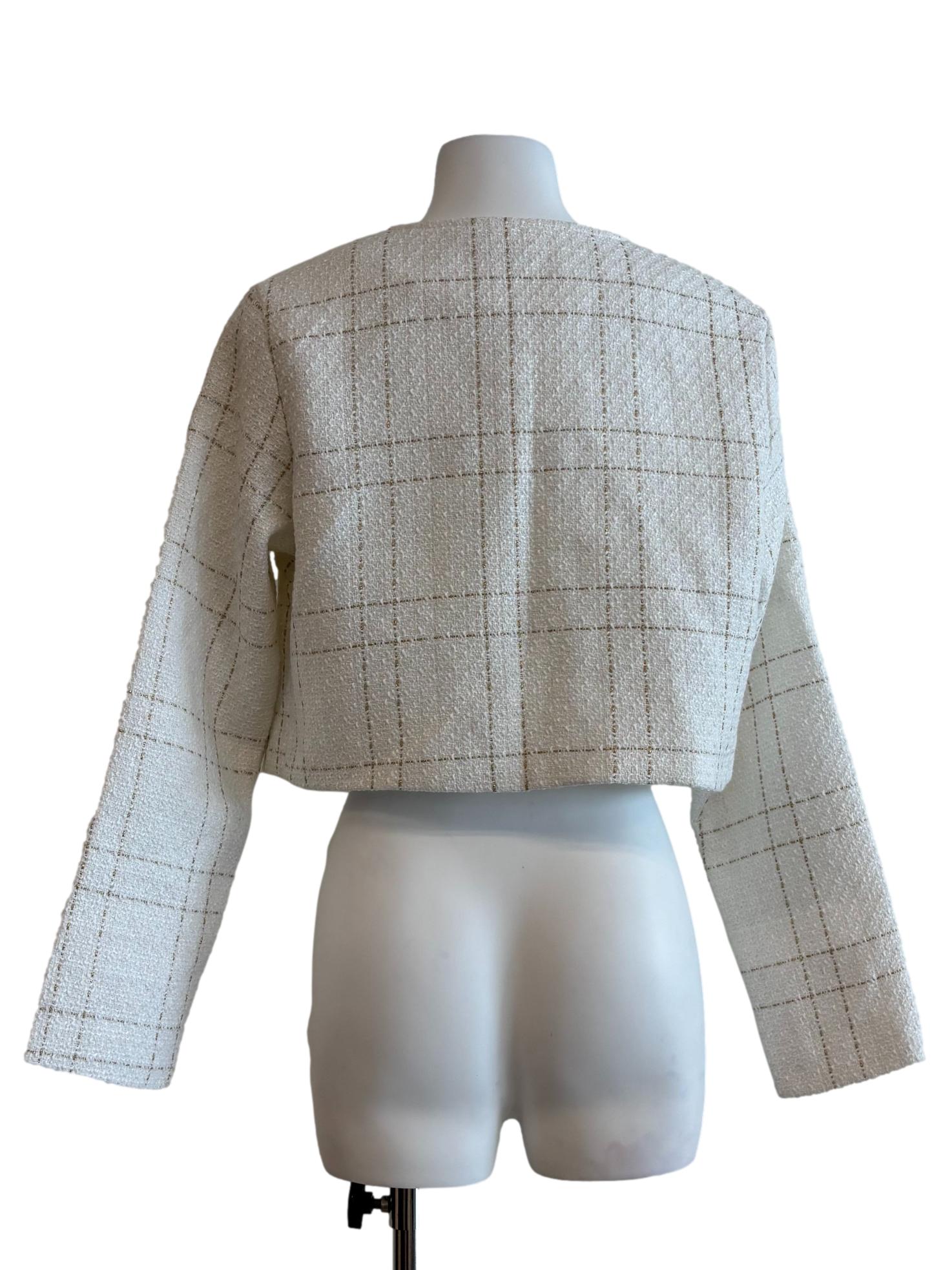 Pearl White Gold Button Tweed Jacket