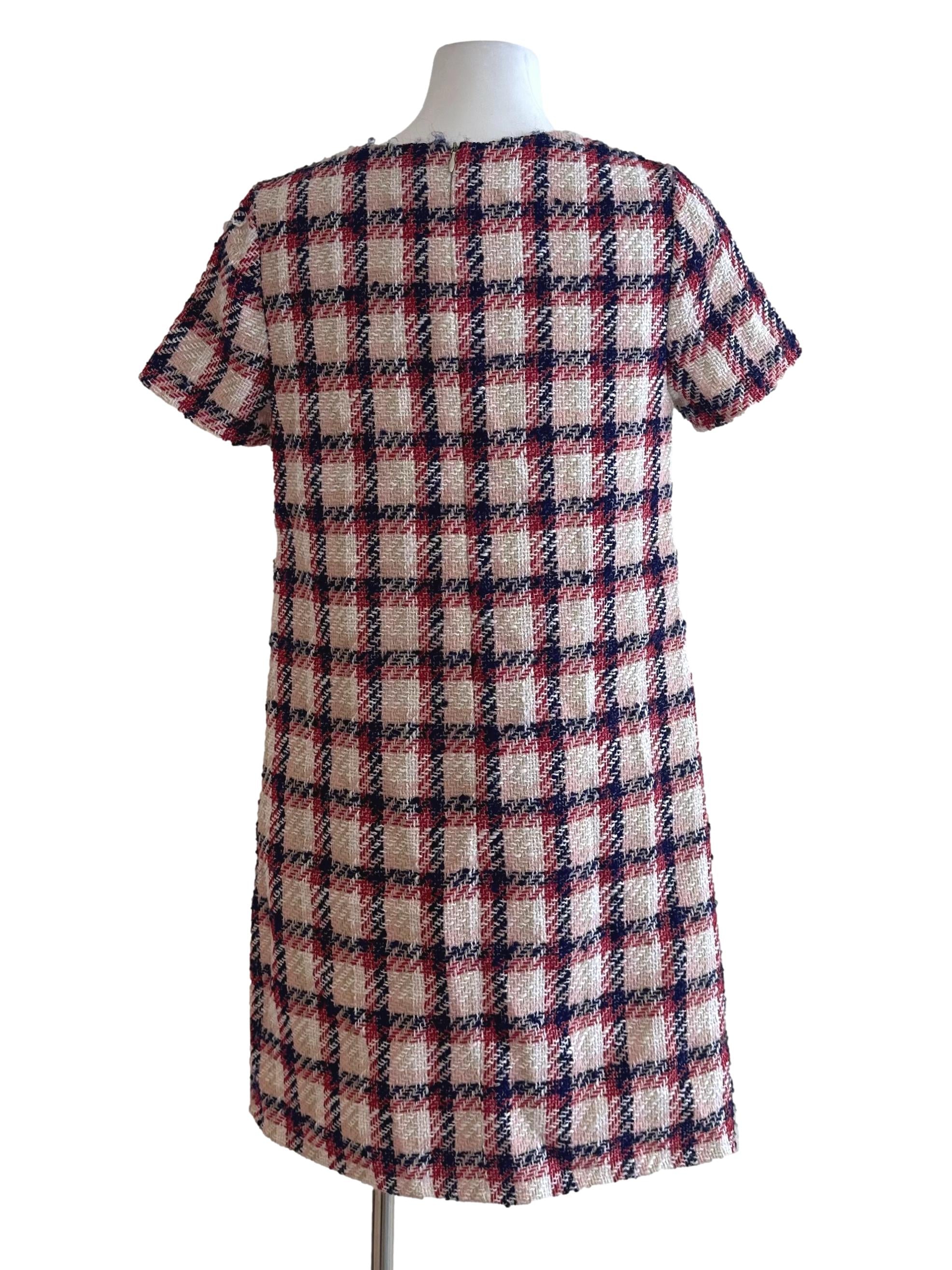Red Beige Plaid Textured Dress