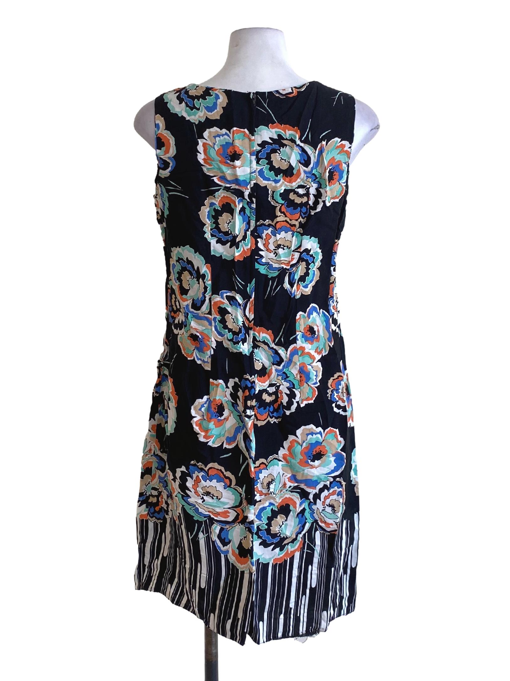 Dark Midnight Blue Floral Printed Round Neck Shift Dress