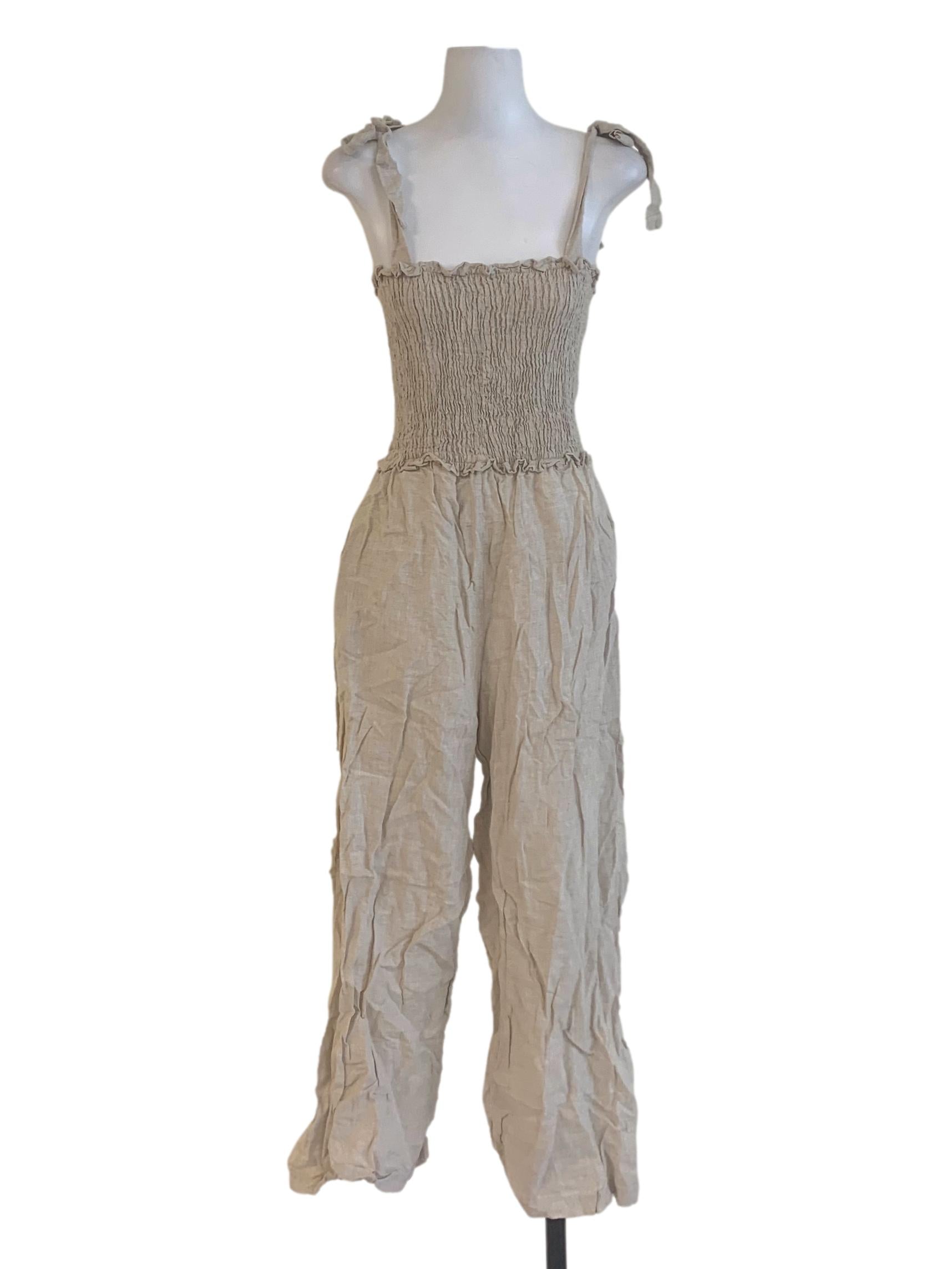 Bone Beige Straight Cut Leg Jumpsuits TEM