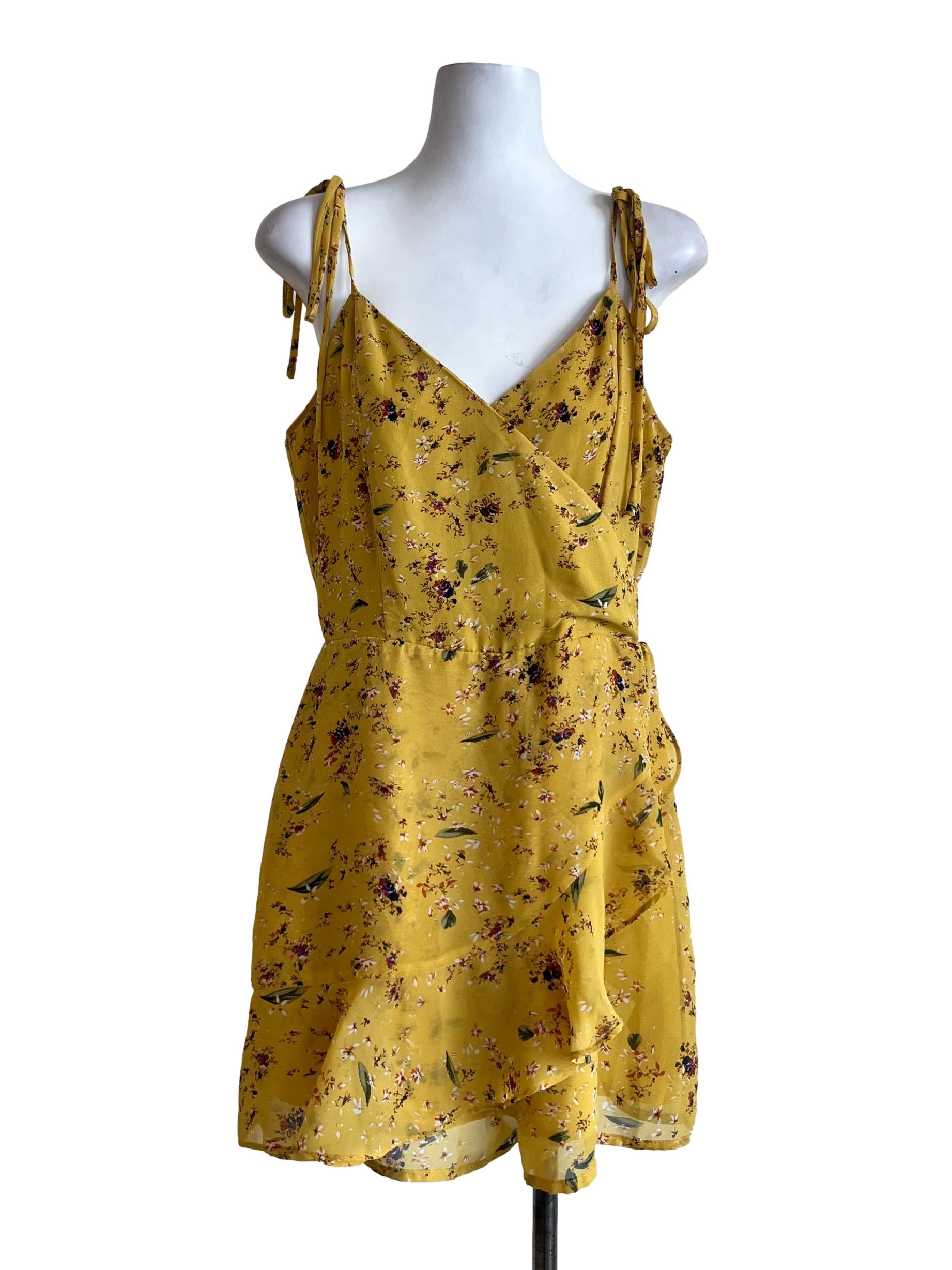 Yellow V Neck Floral Romper