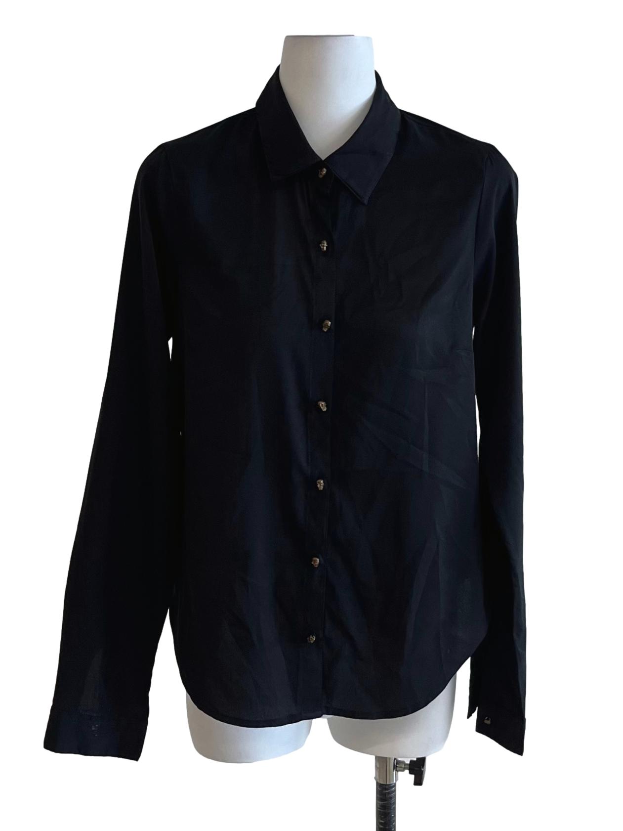 Black Wing Collar Button Down Blouse