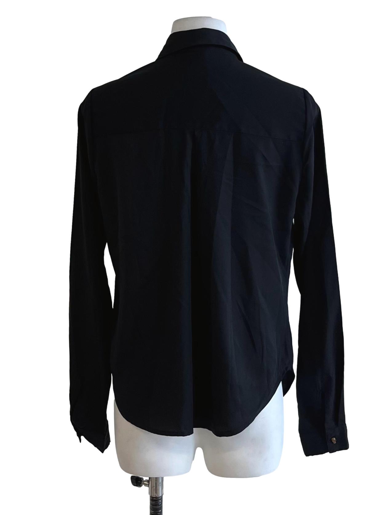 Black Wing Collar Button Down Blouse