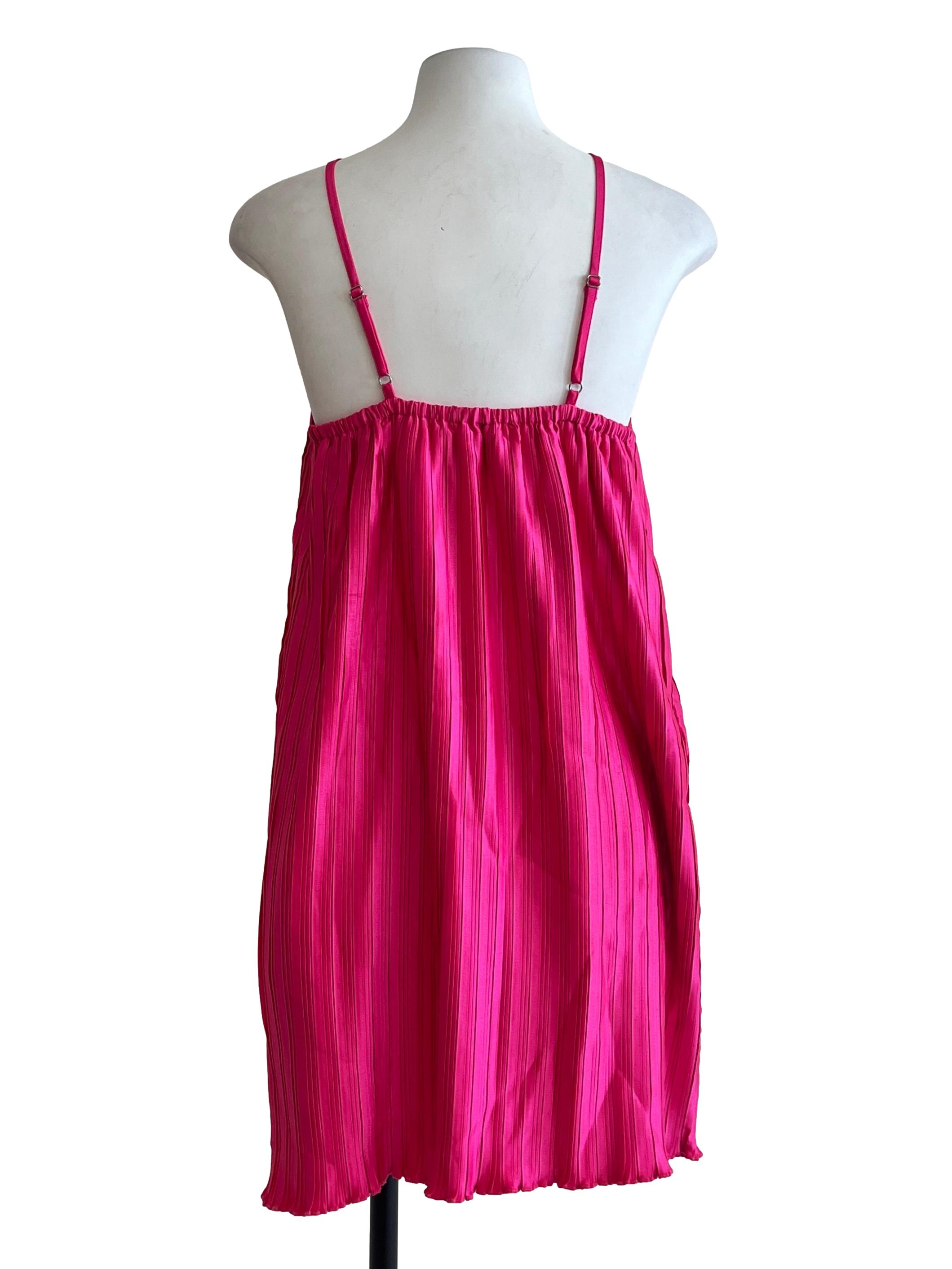 Hot Pink Pleated Off Shoulder Mini Dress