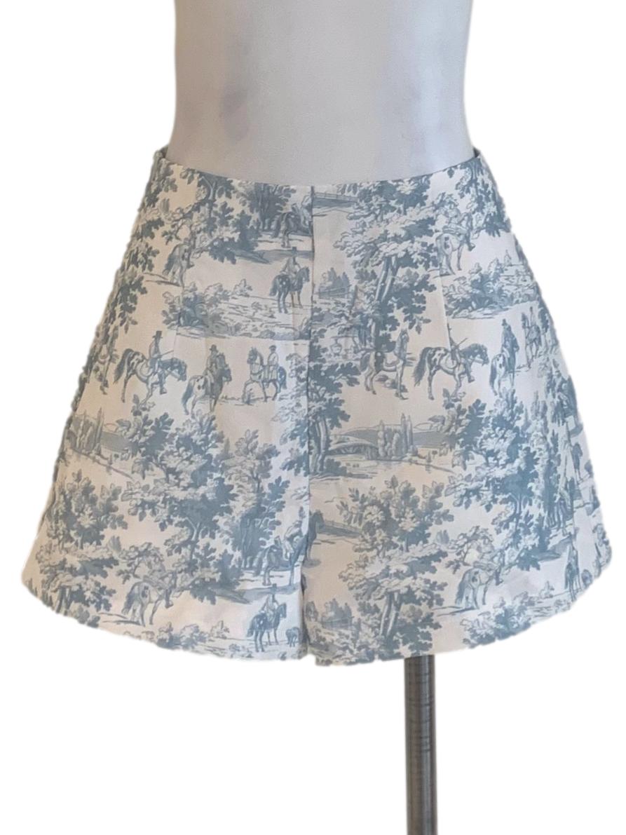 White Blue Pattern Shorts