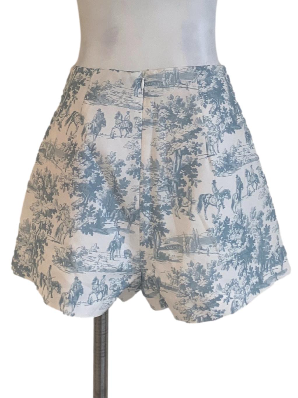 White Blue Pattern Shorts
