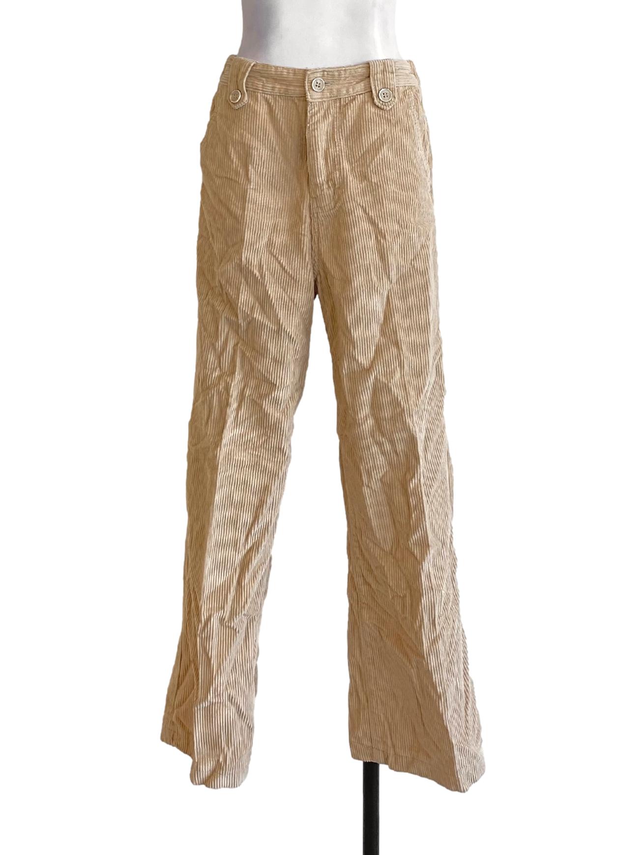 Light Flaxen Brown Pleated Textured Buttoned Waist Pants