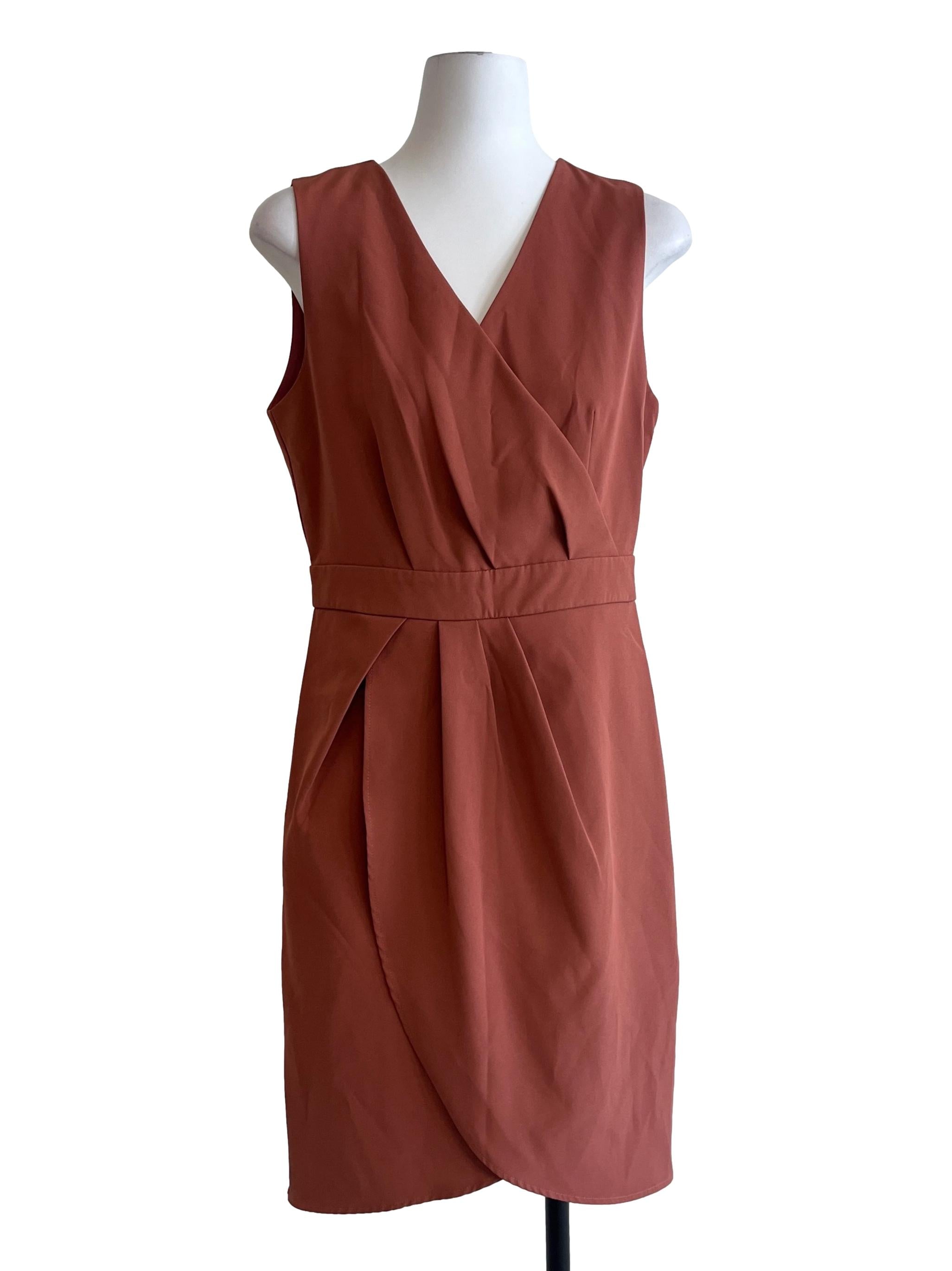 Tawny Brown V-Neck Sleeveless Dress