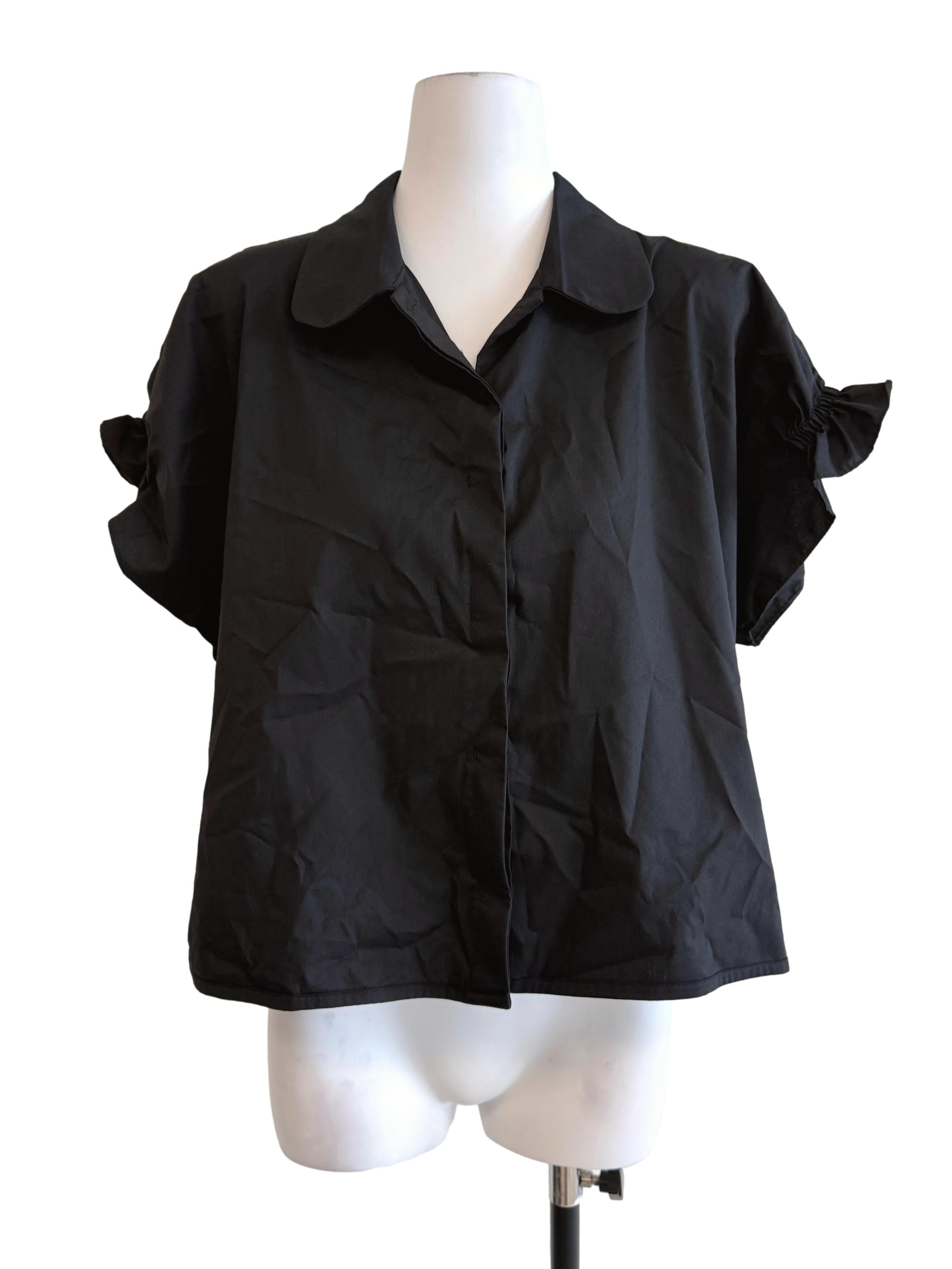 Black Collared Casual Blouse