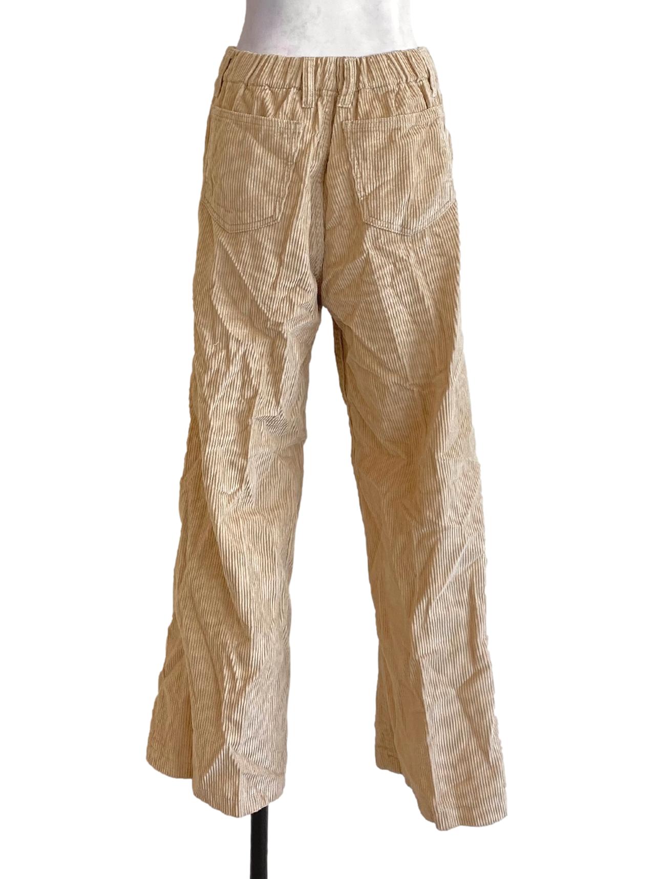 Light Flaxen Brown Pleated Textured Buttoned Waist Pants