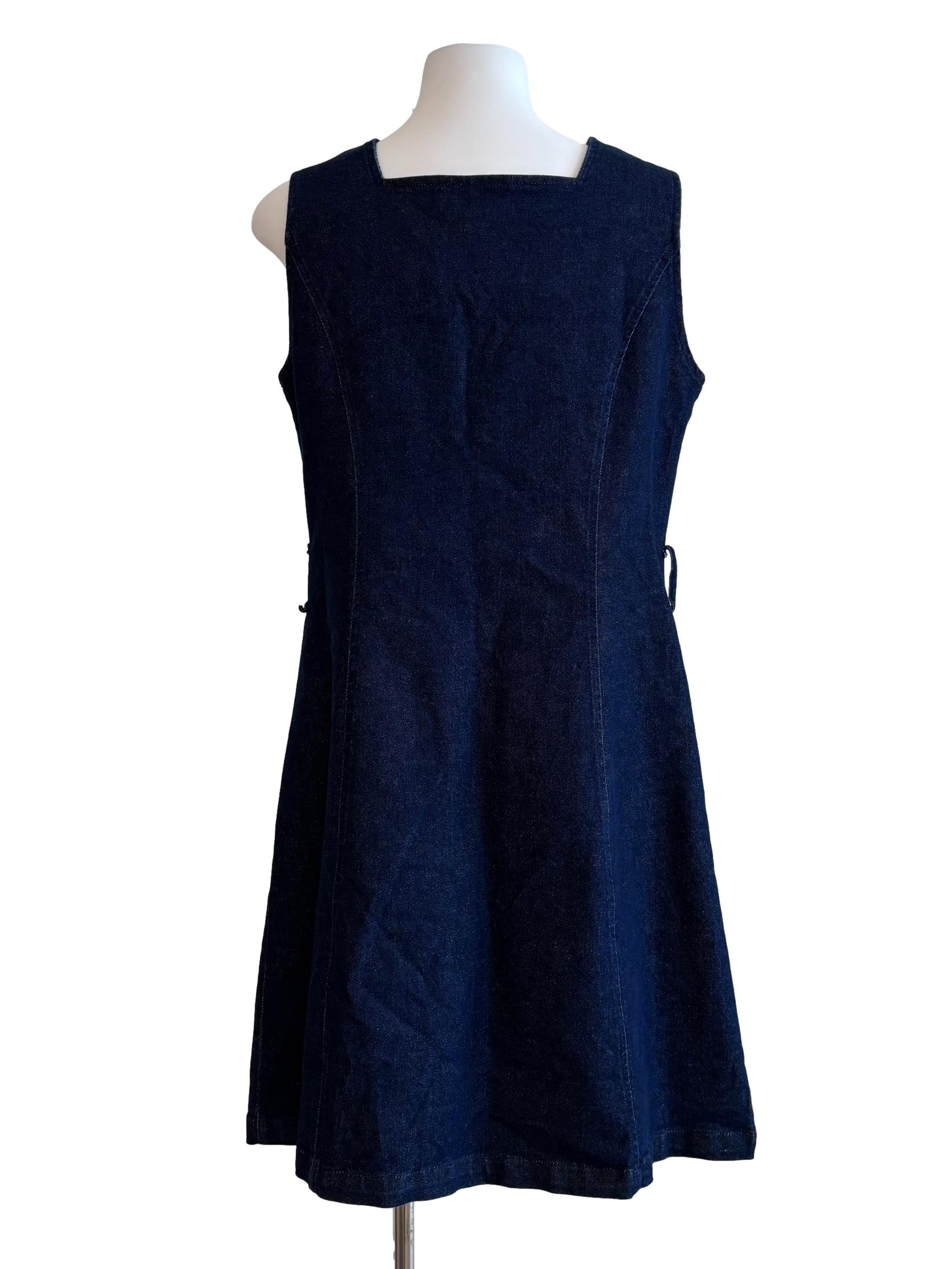 Dark Blue Sleeveless Denim Zip Dress