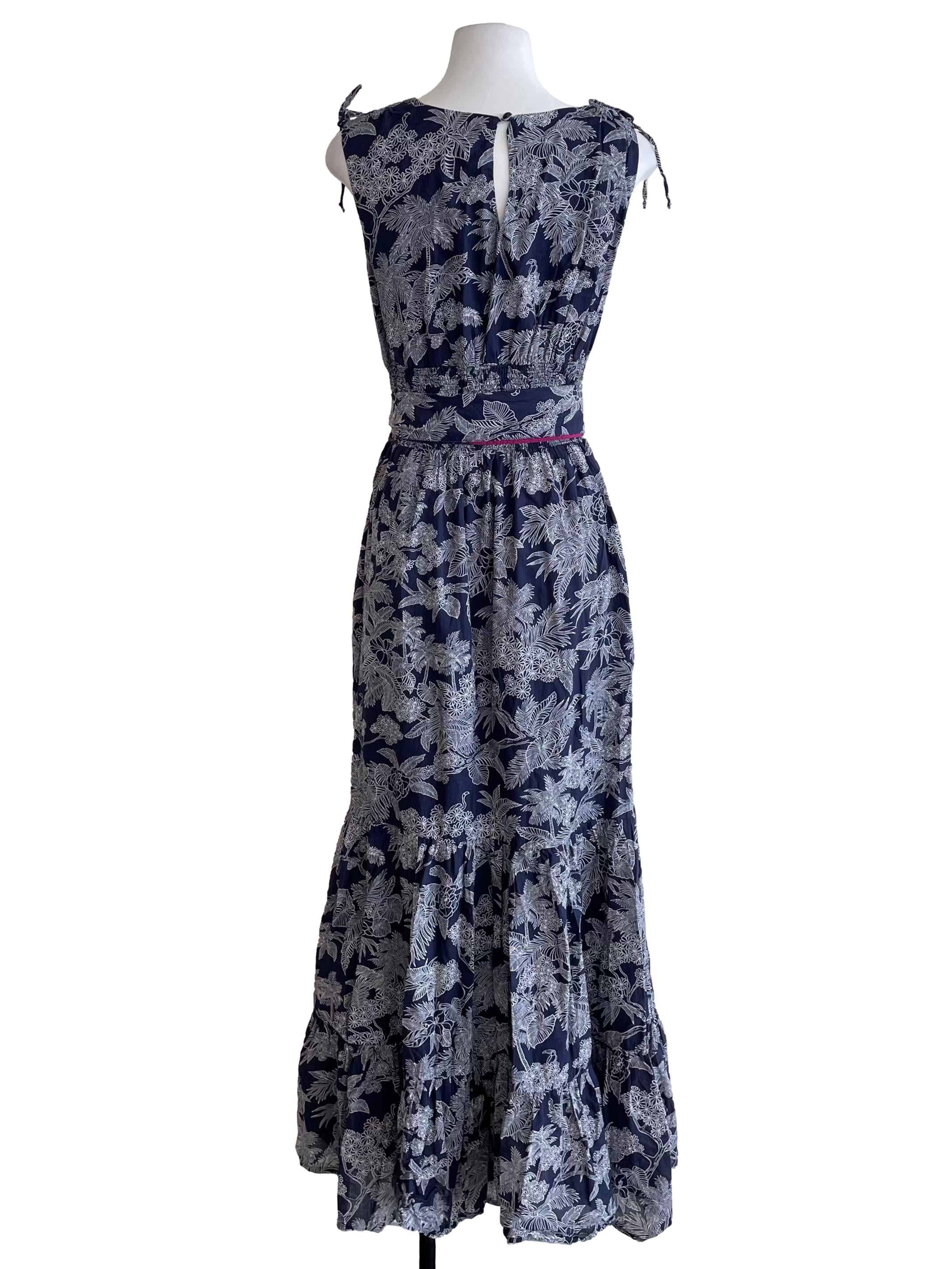 Navy Tropical Shirred Waist Dress