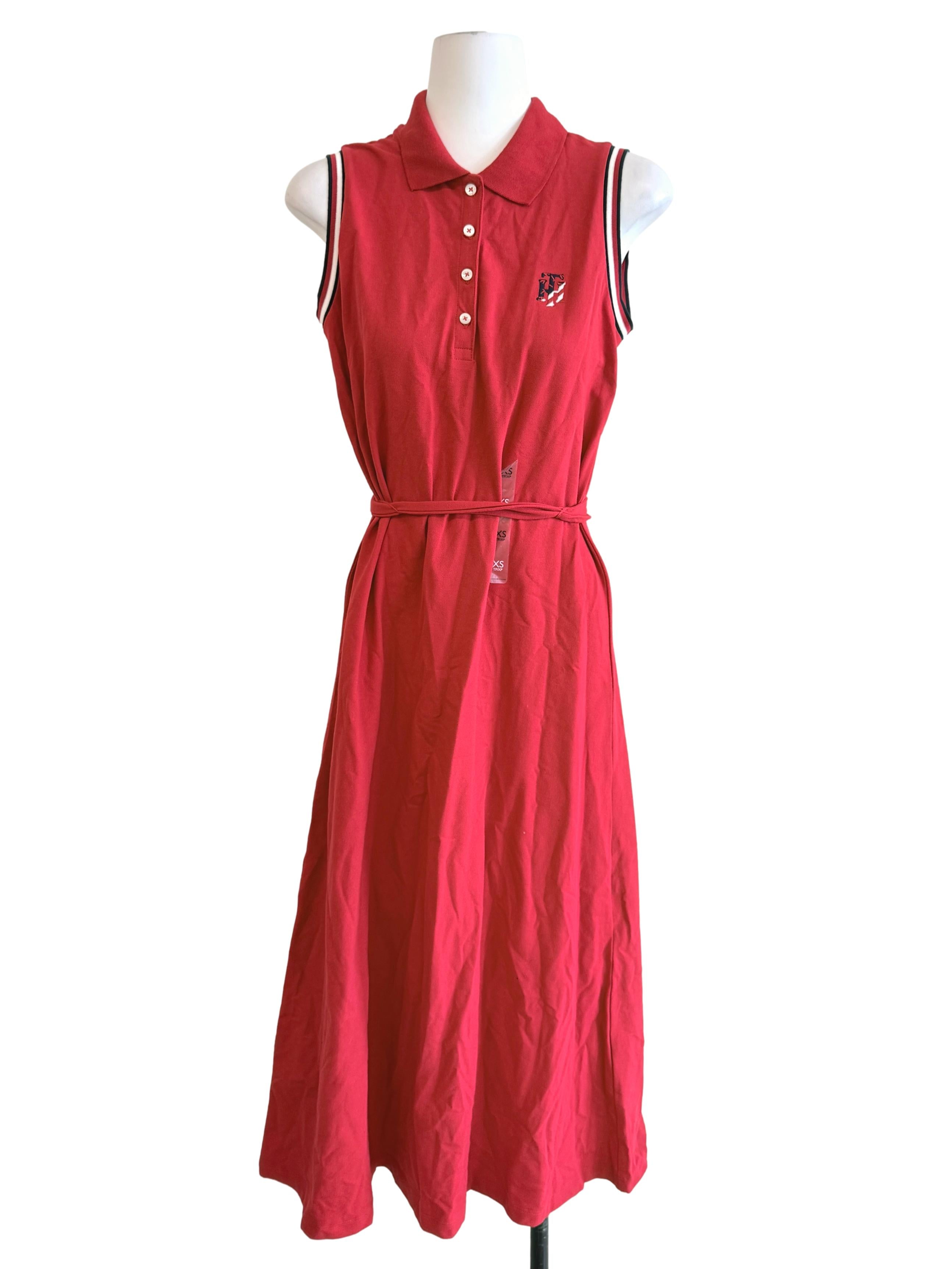 Cherry Buttoned Collar Sleeveless Dress