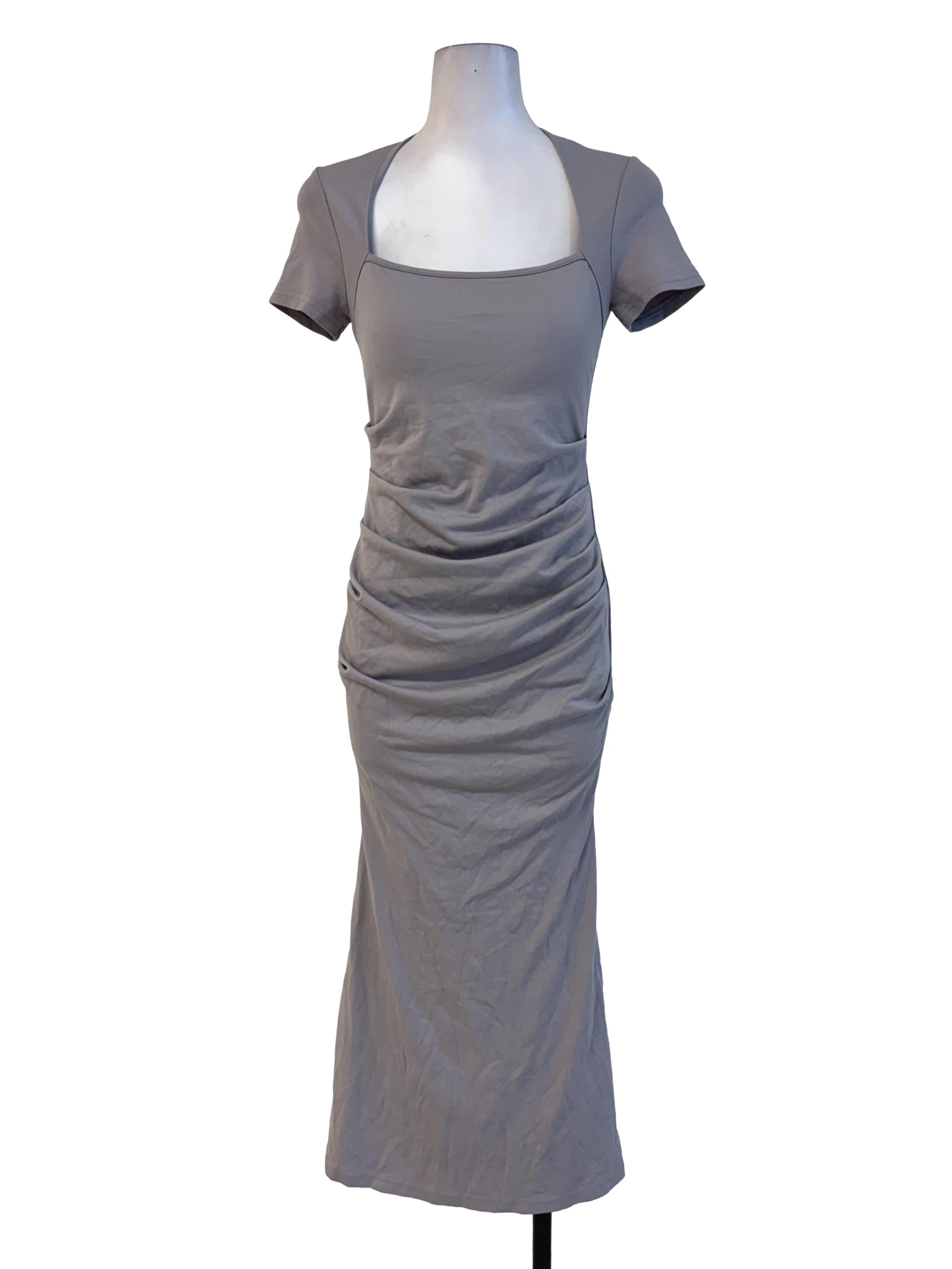 Soft Grey Square Neck Bodycon Dress