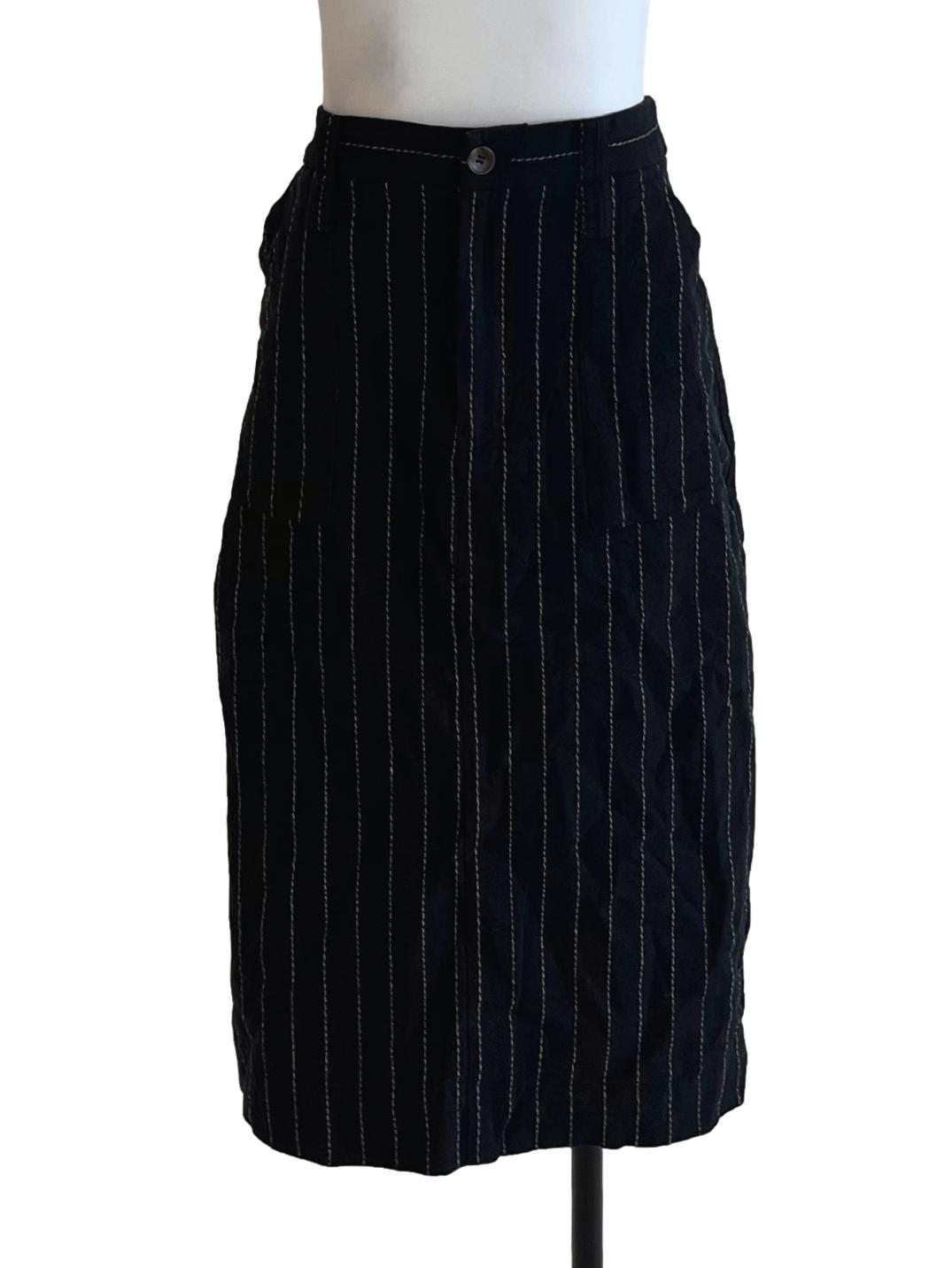 Black Pinstripe A-Line Skirt
