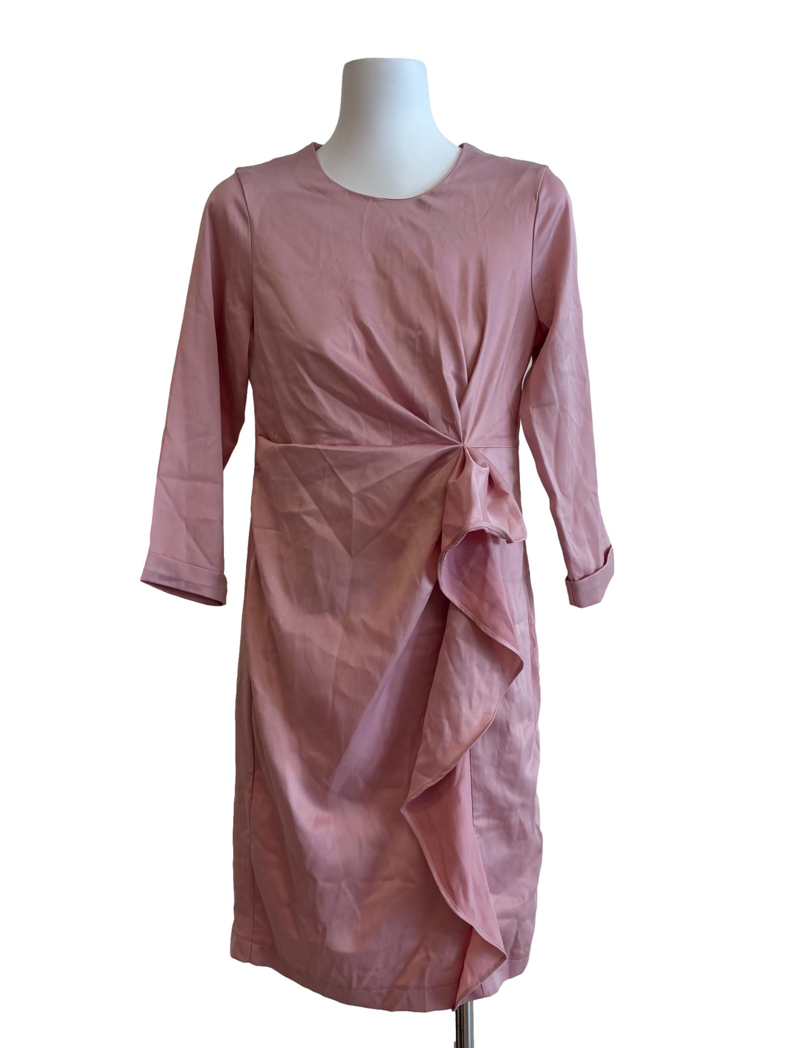 Rose Pink Long Sleeve Satin Dress