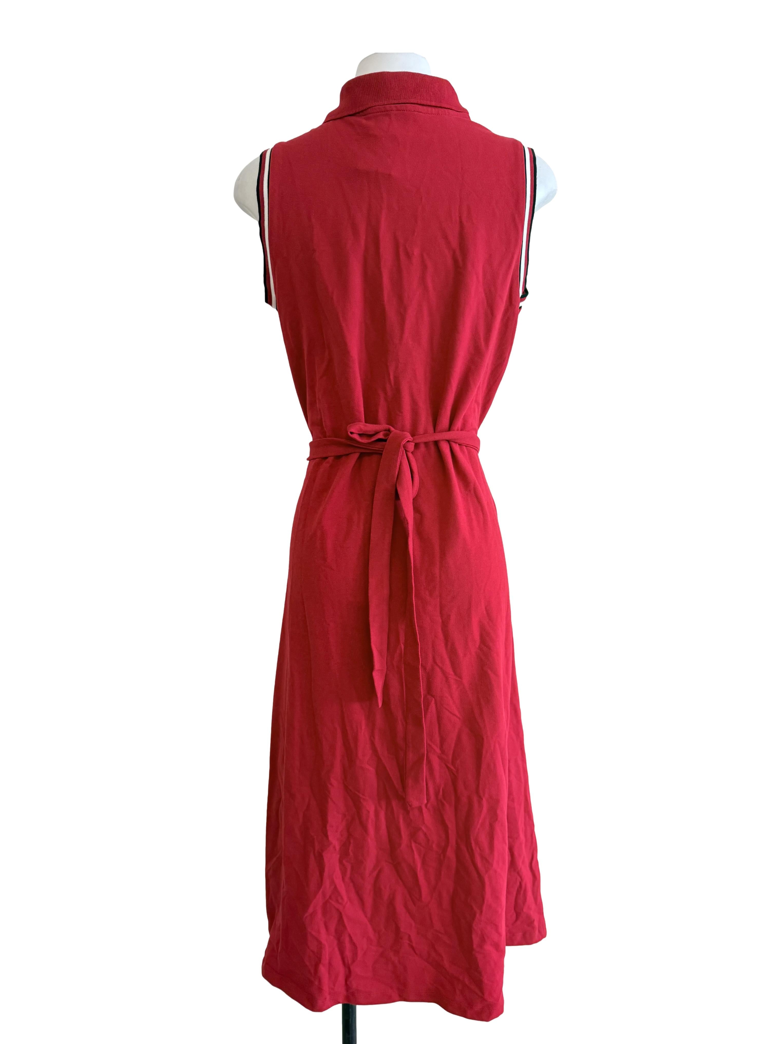 Cherry Buttoned Collar Sleeveless Dress
