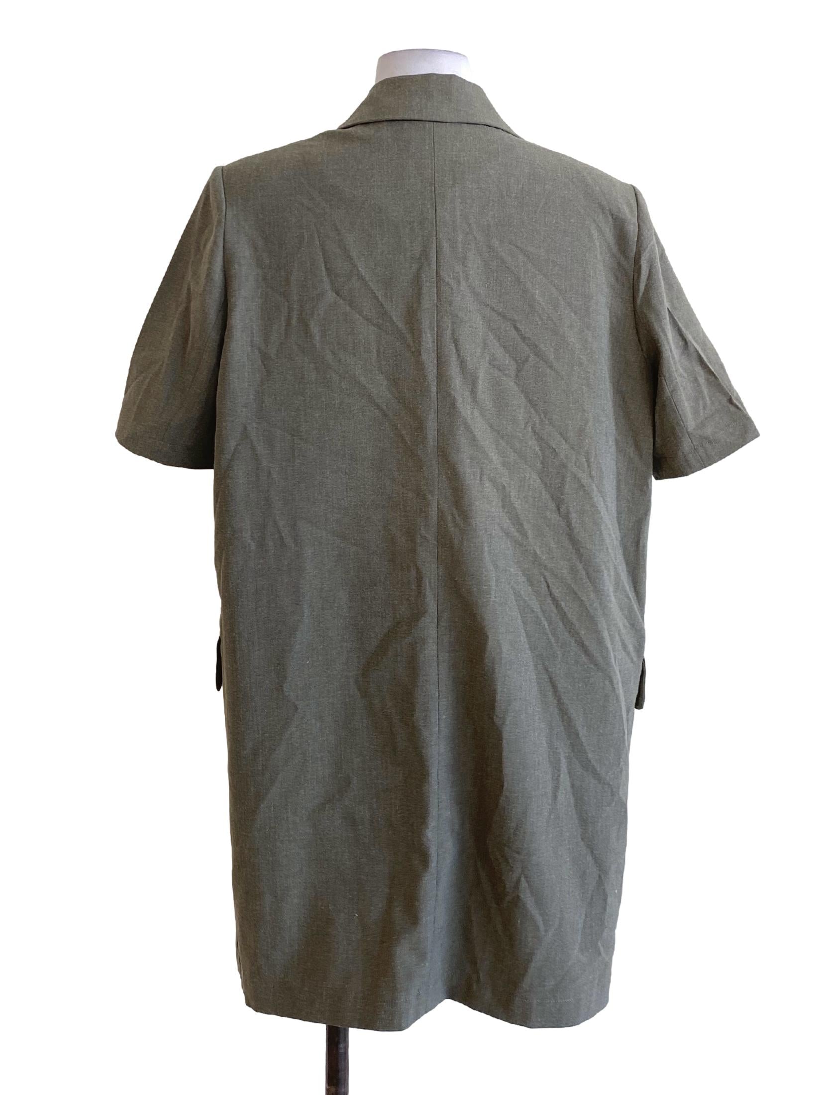 Dark Sage Green Buttoned Notched Collar Straight Cut Coat