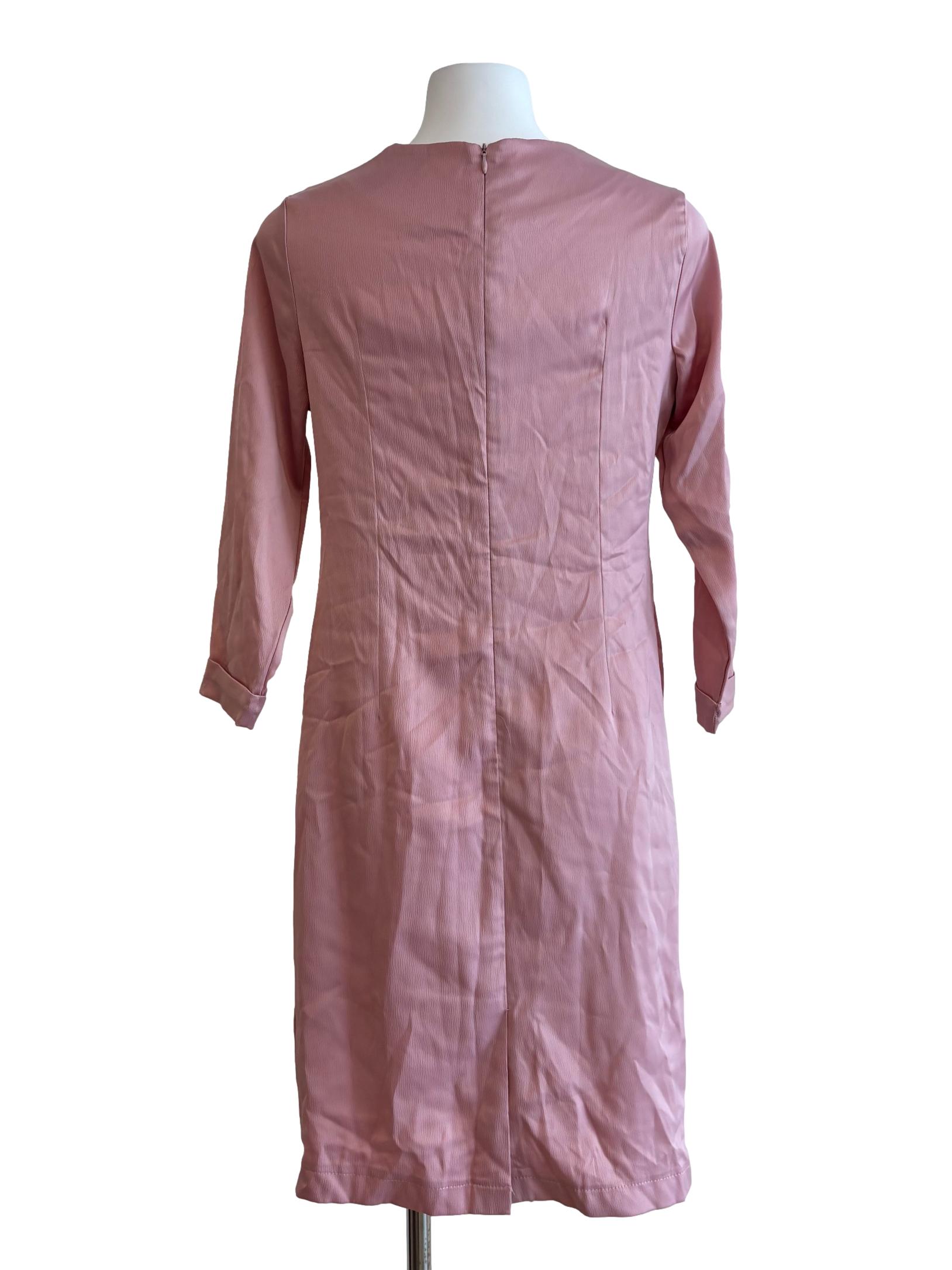 Rose Pink Long Sleeve Satin Dress