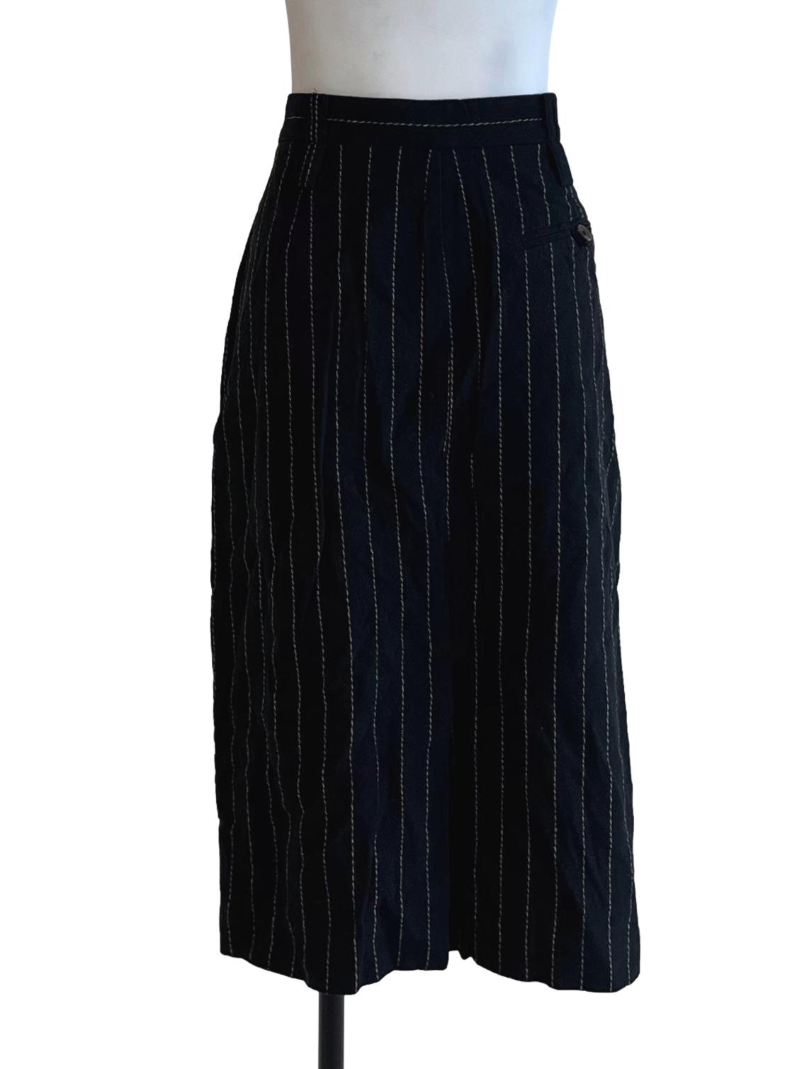 Black Pinstripe A-Line Skirt