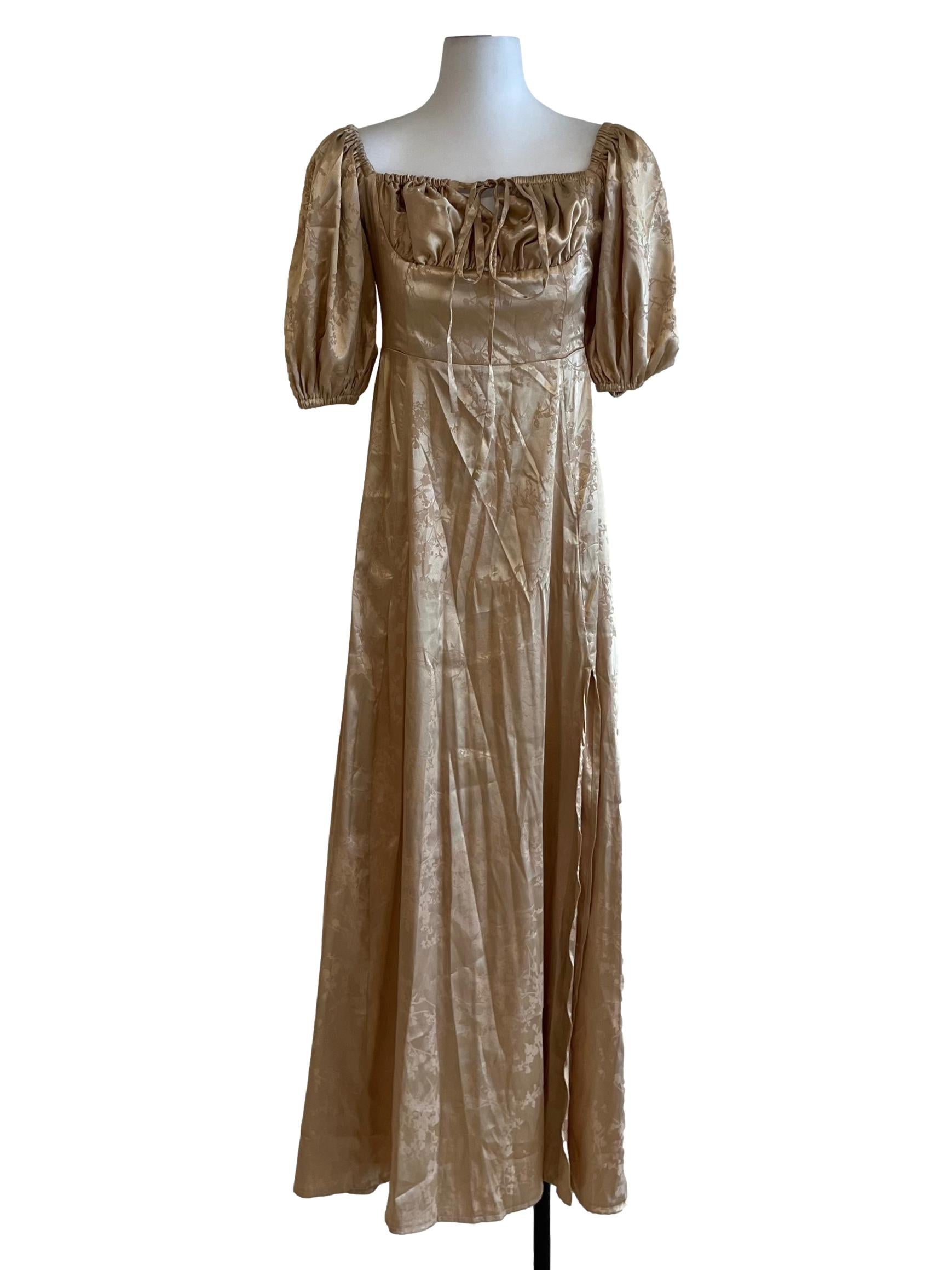 Gold Beige Square Neckline Empire Dress