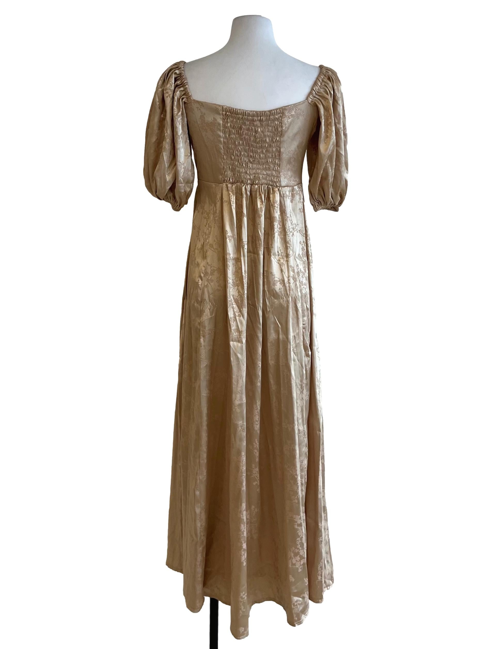 Gold Beige Square Neckline Empire Dress