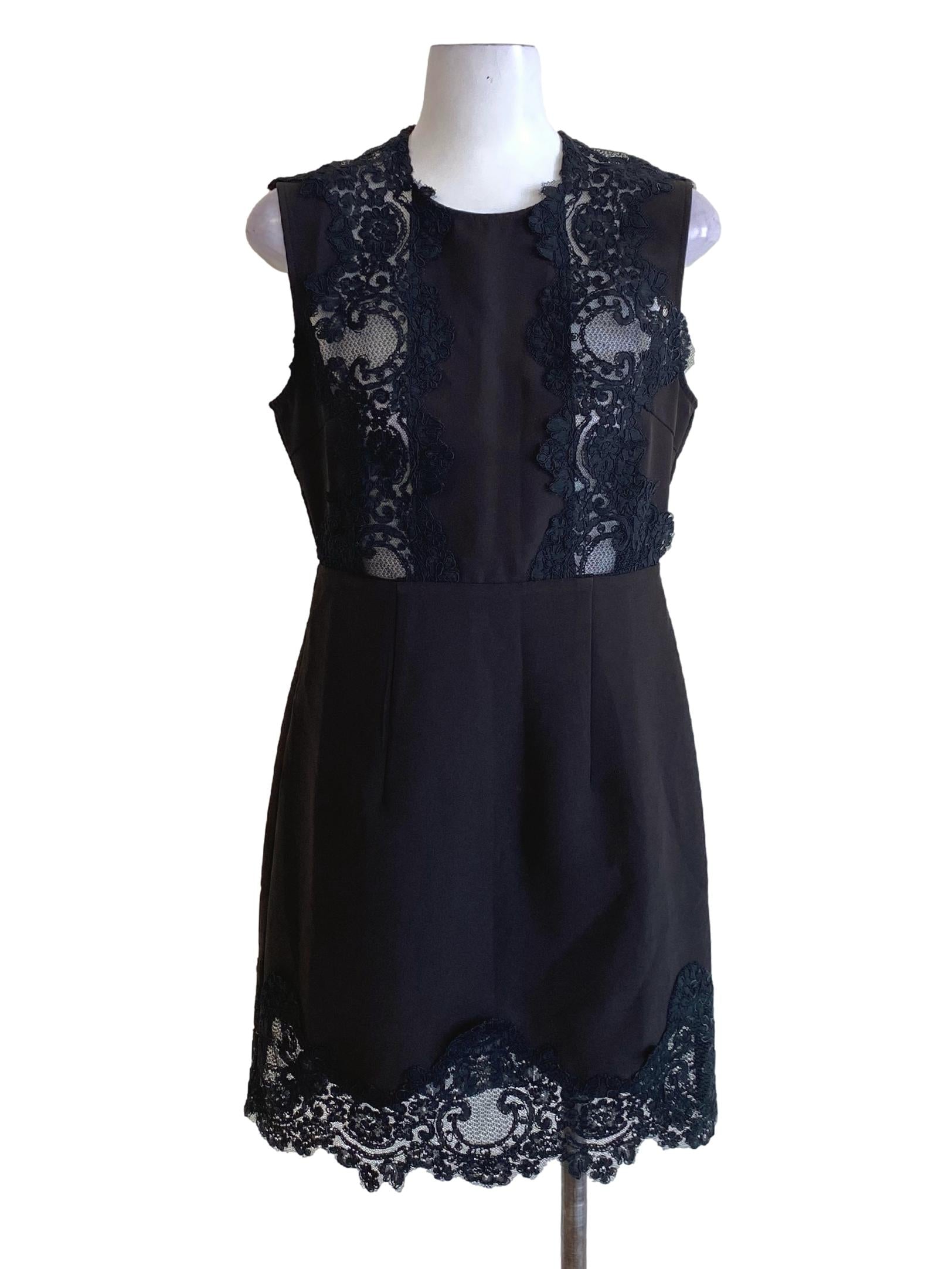 Ebony Black Floral Lace Sleeveless A-Line Dress