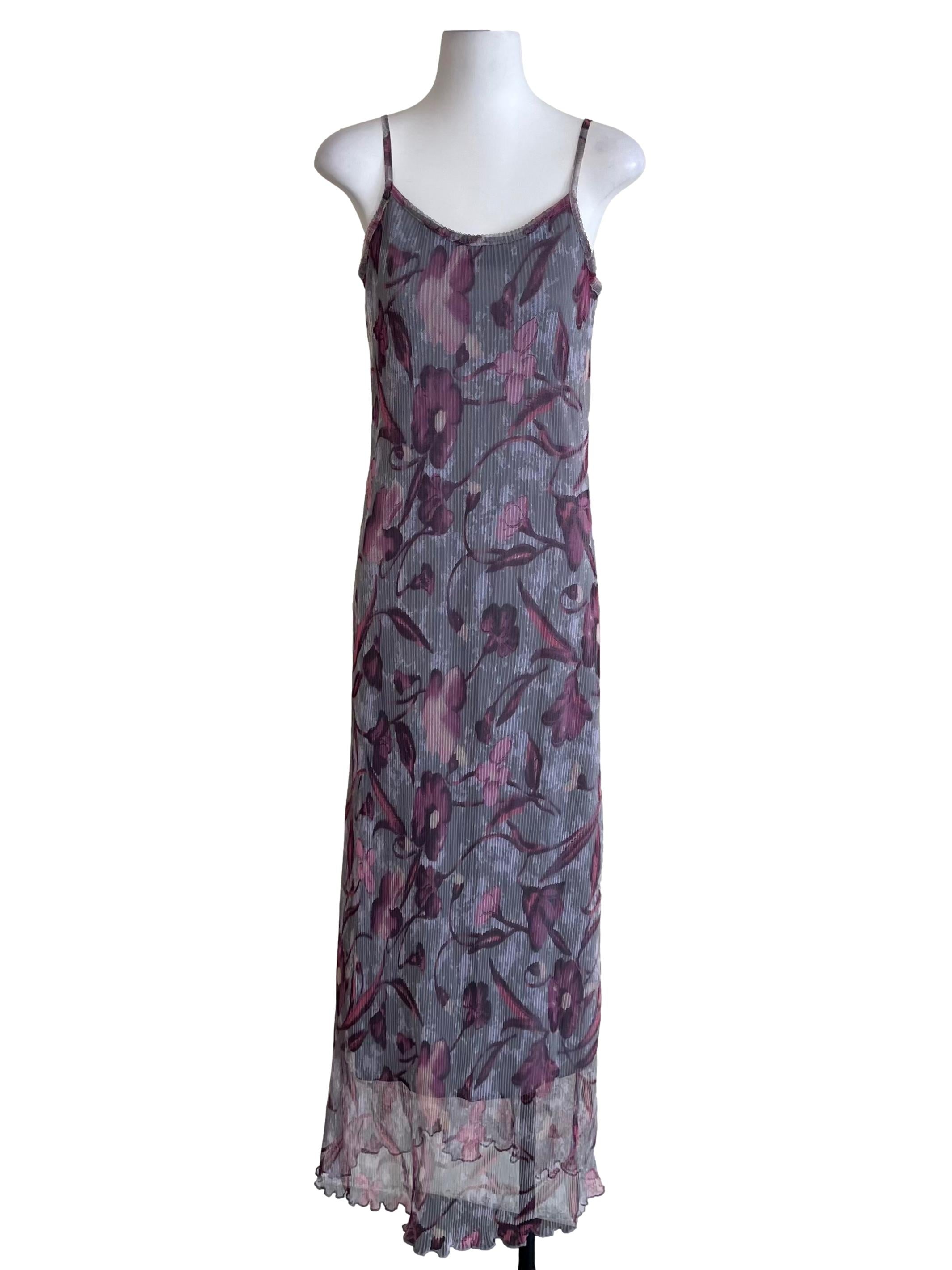 Grey Floral Net Slip Dress