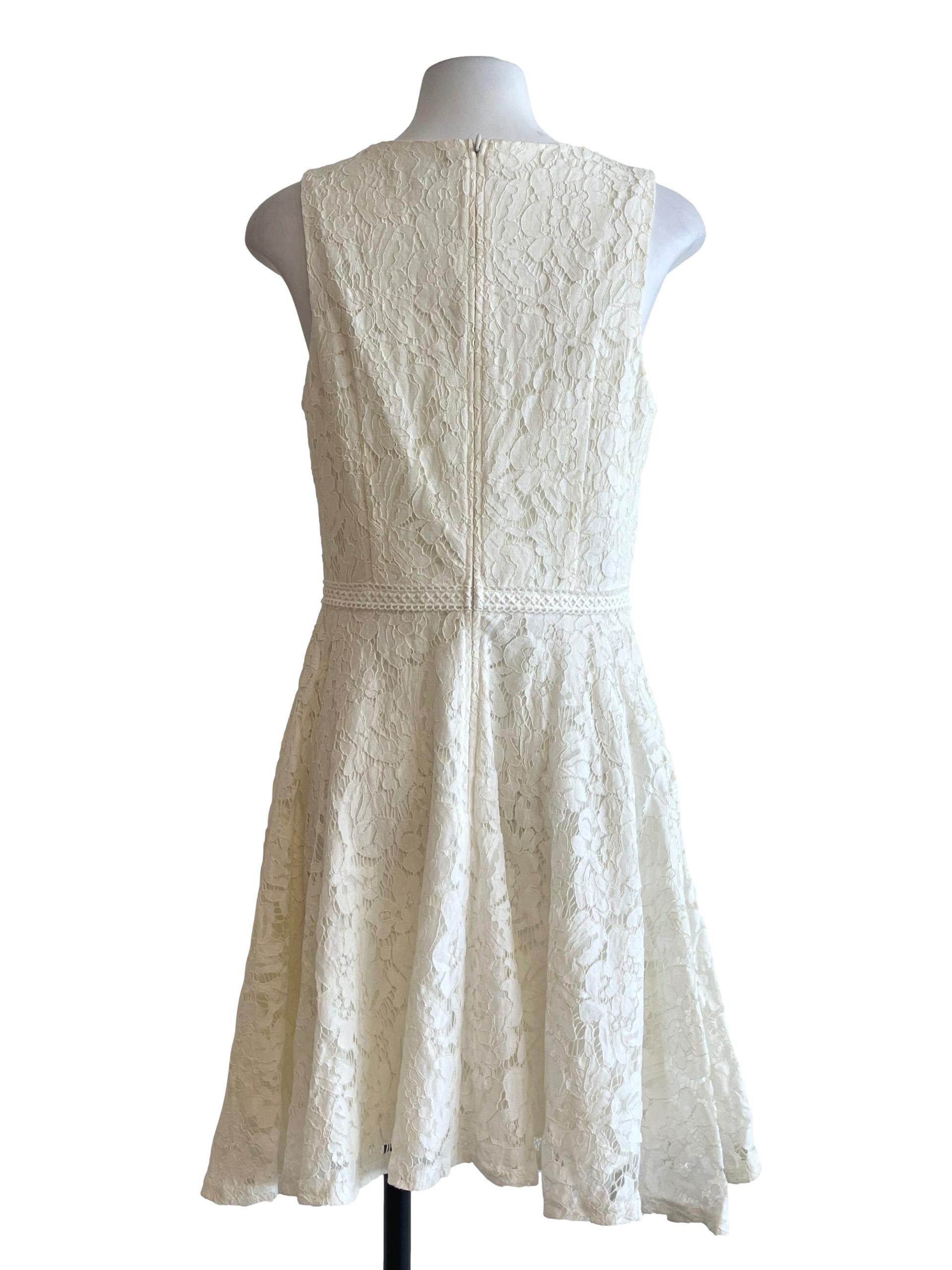 Cream White V-Neck Sleeveless Dress