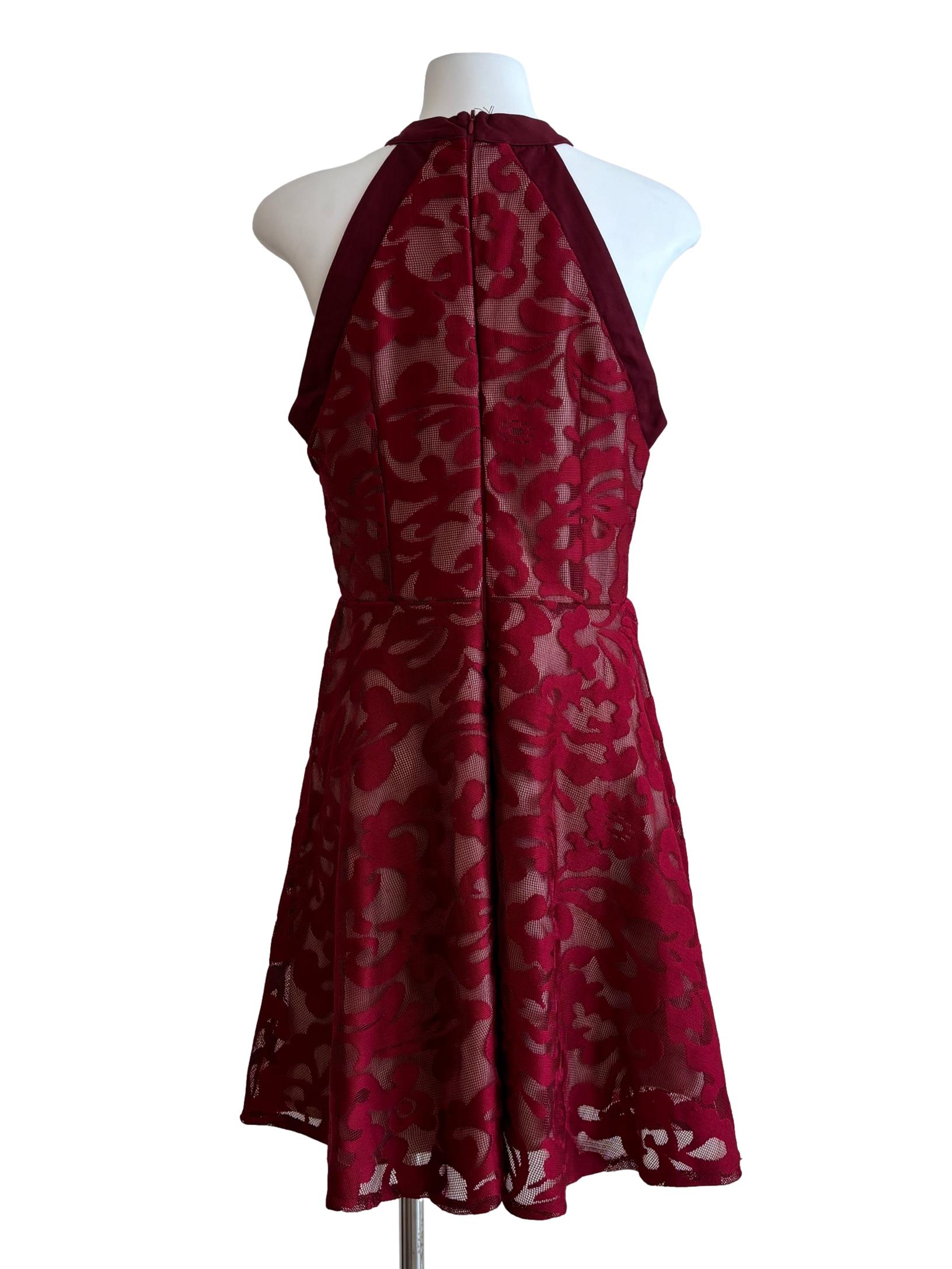 Maroon Apron Neck Lace Dress