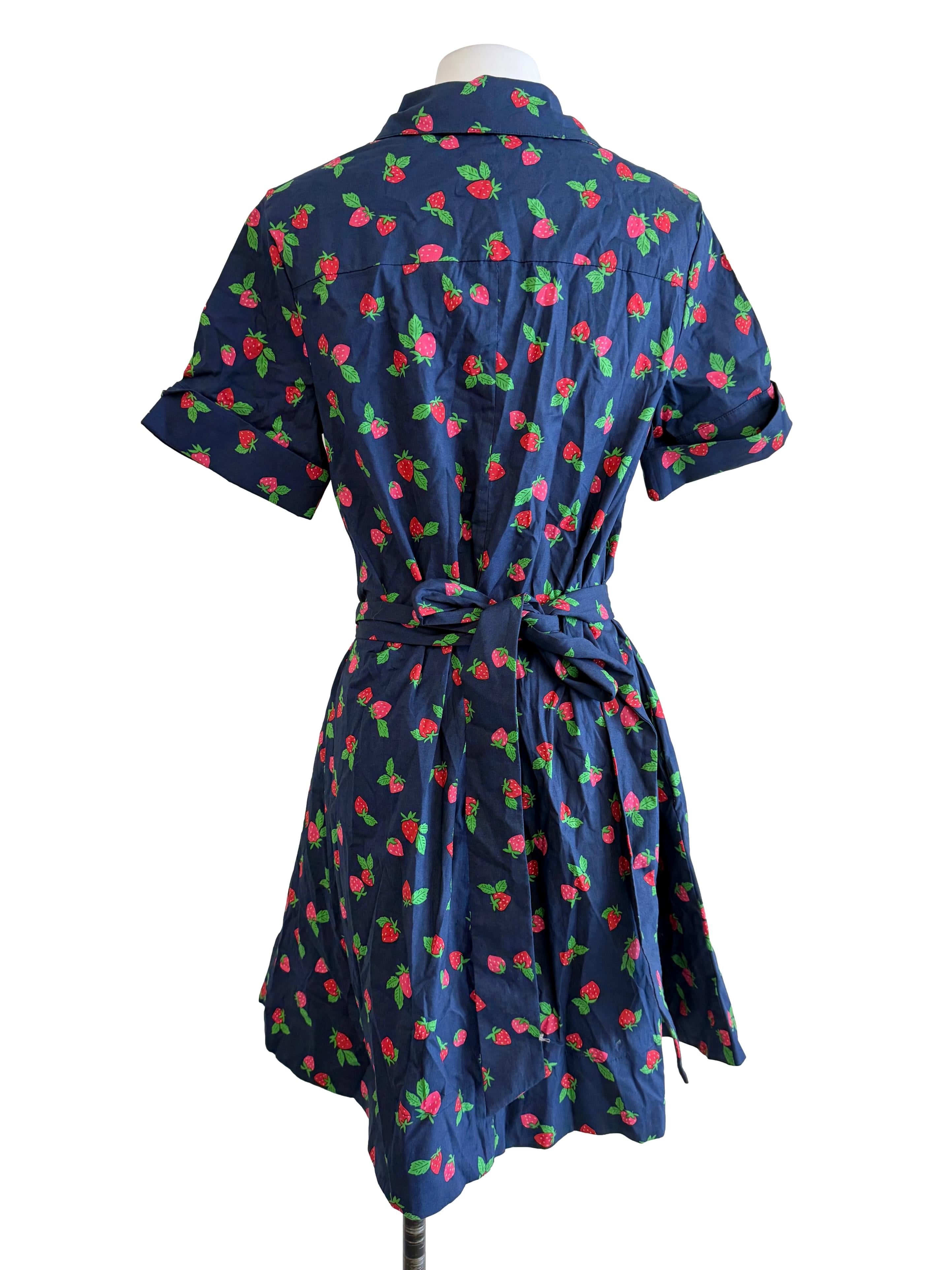 Navy Blue Strawberry Printed Shirt Dress