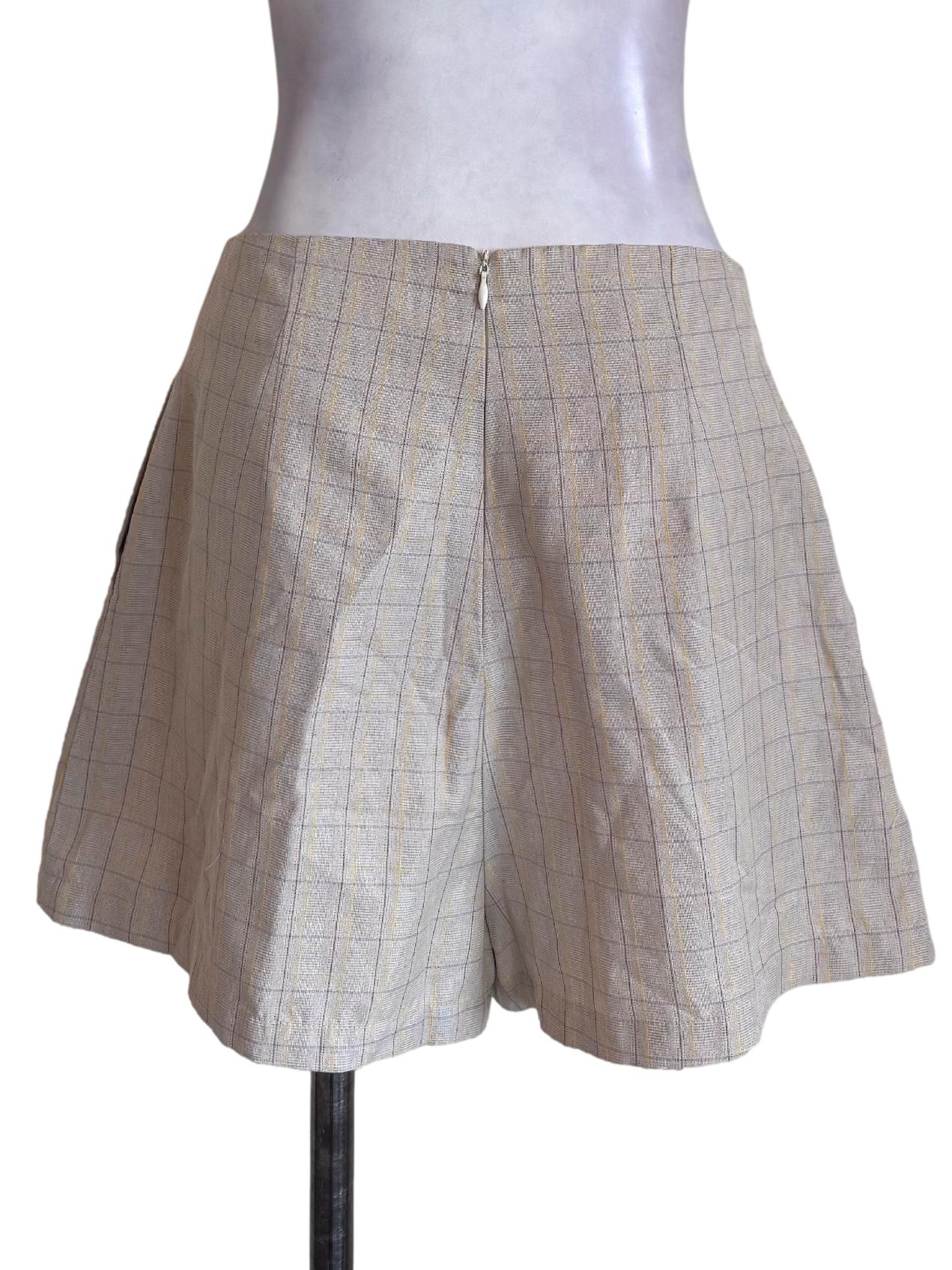 Cream Linen Tartan Wrap Skorts