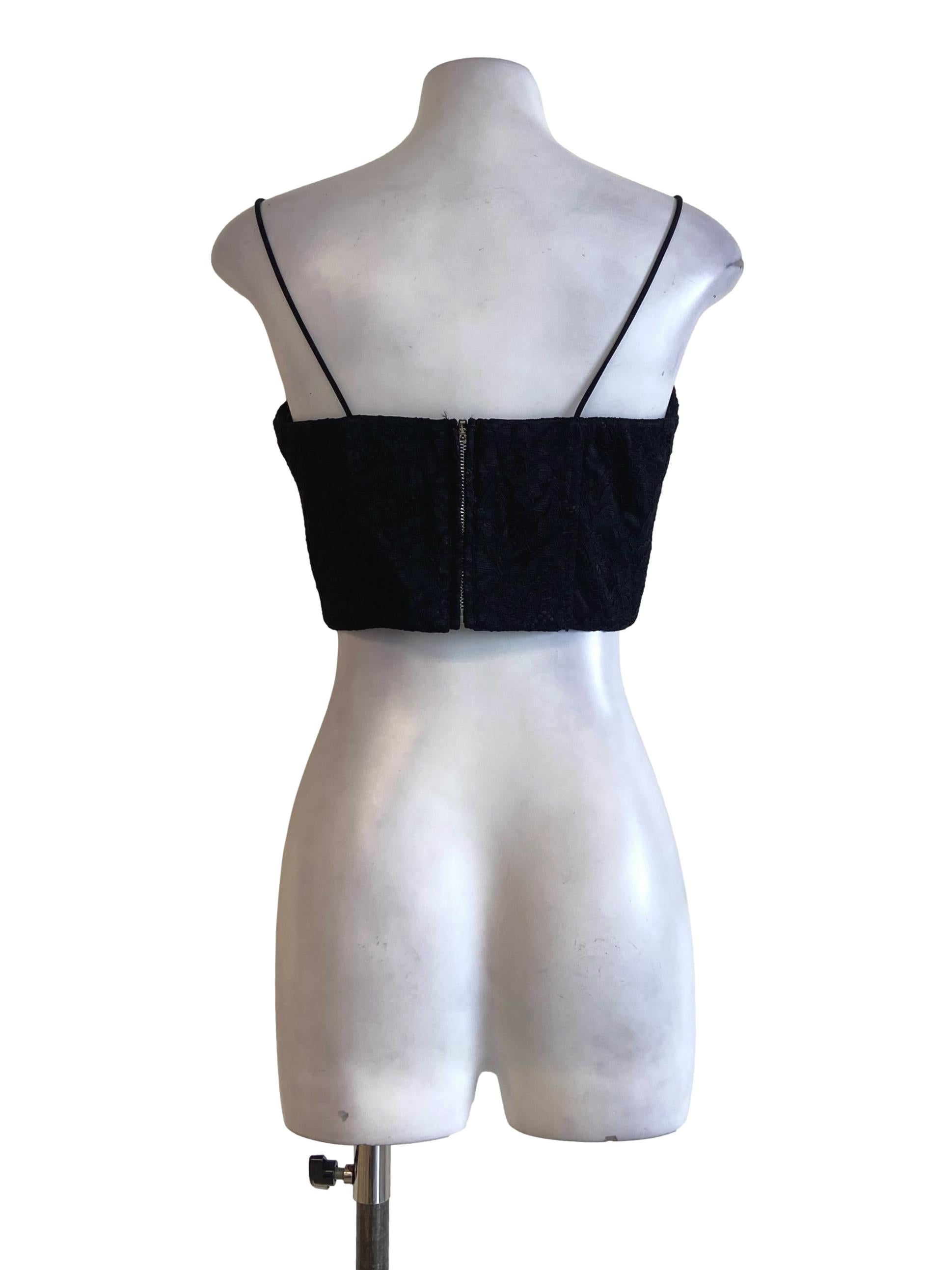 Black Spaghetti Strap Floral Lace Crop Top