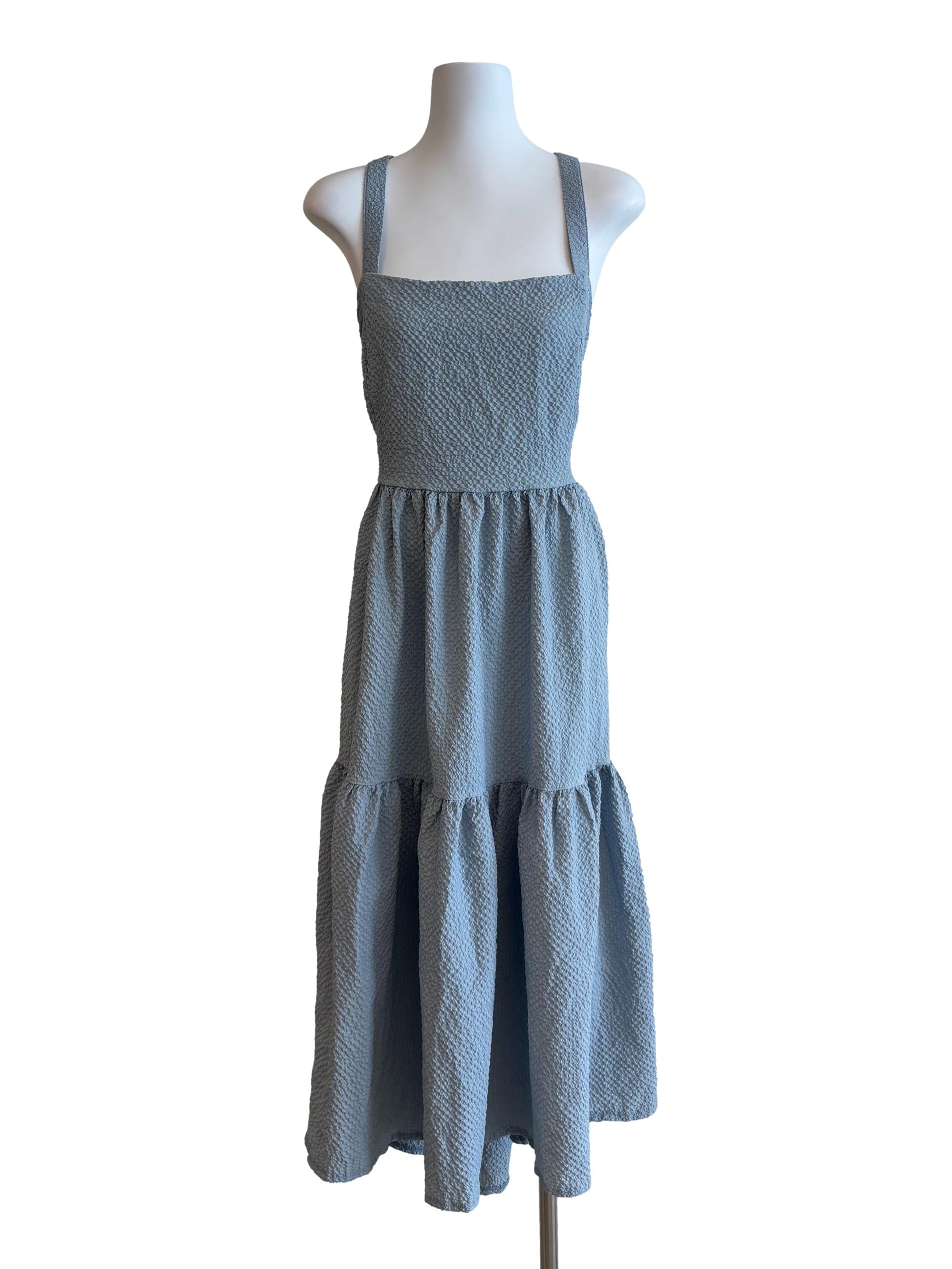 Dusty Blue Square Neck Tier Dress