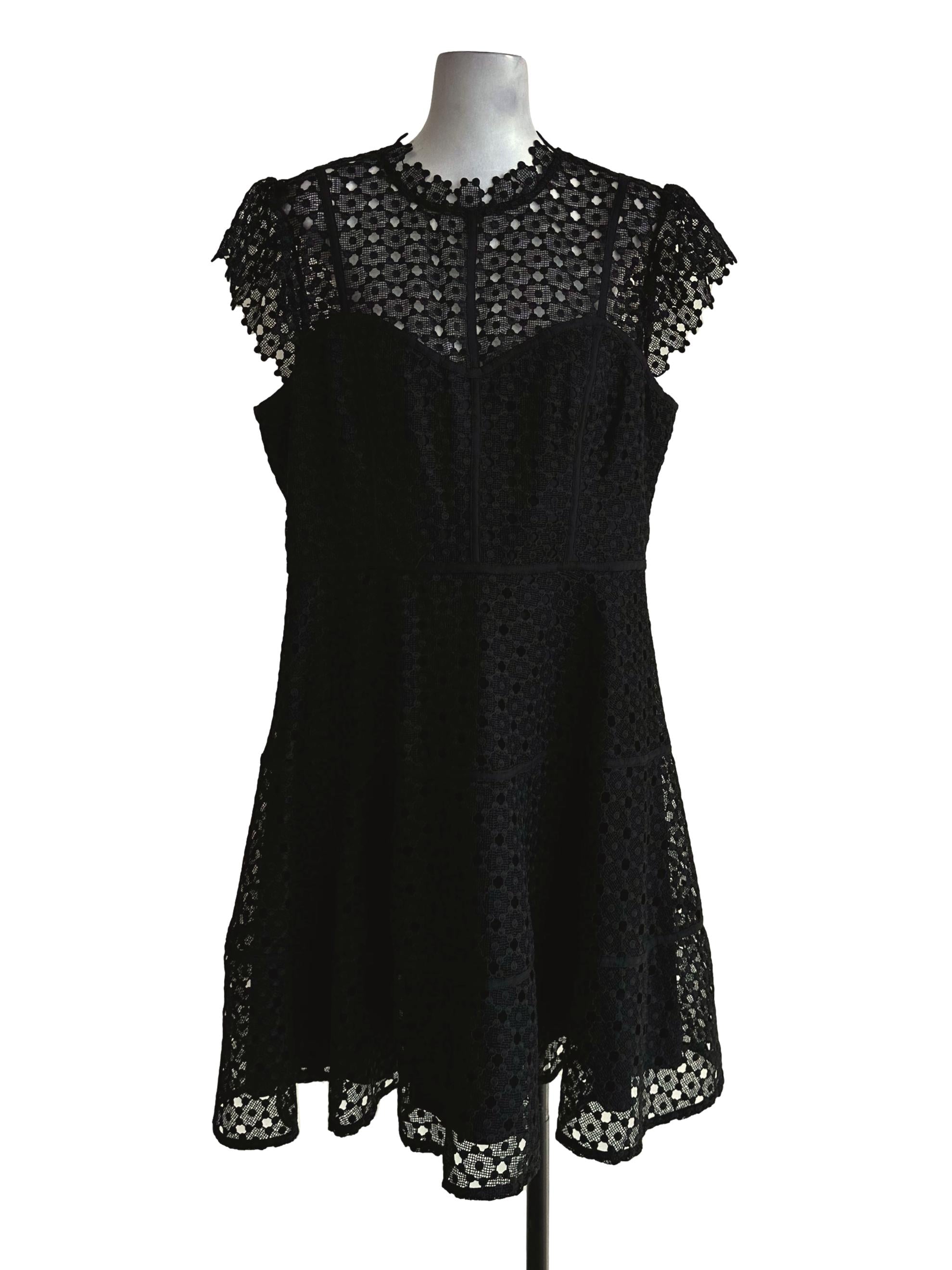 Black Embroidered Lace Pattern Dress