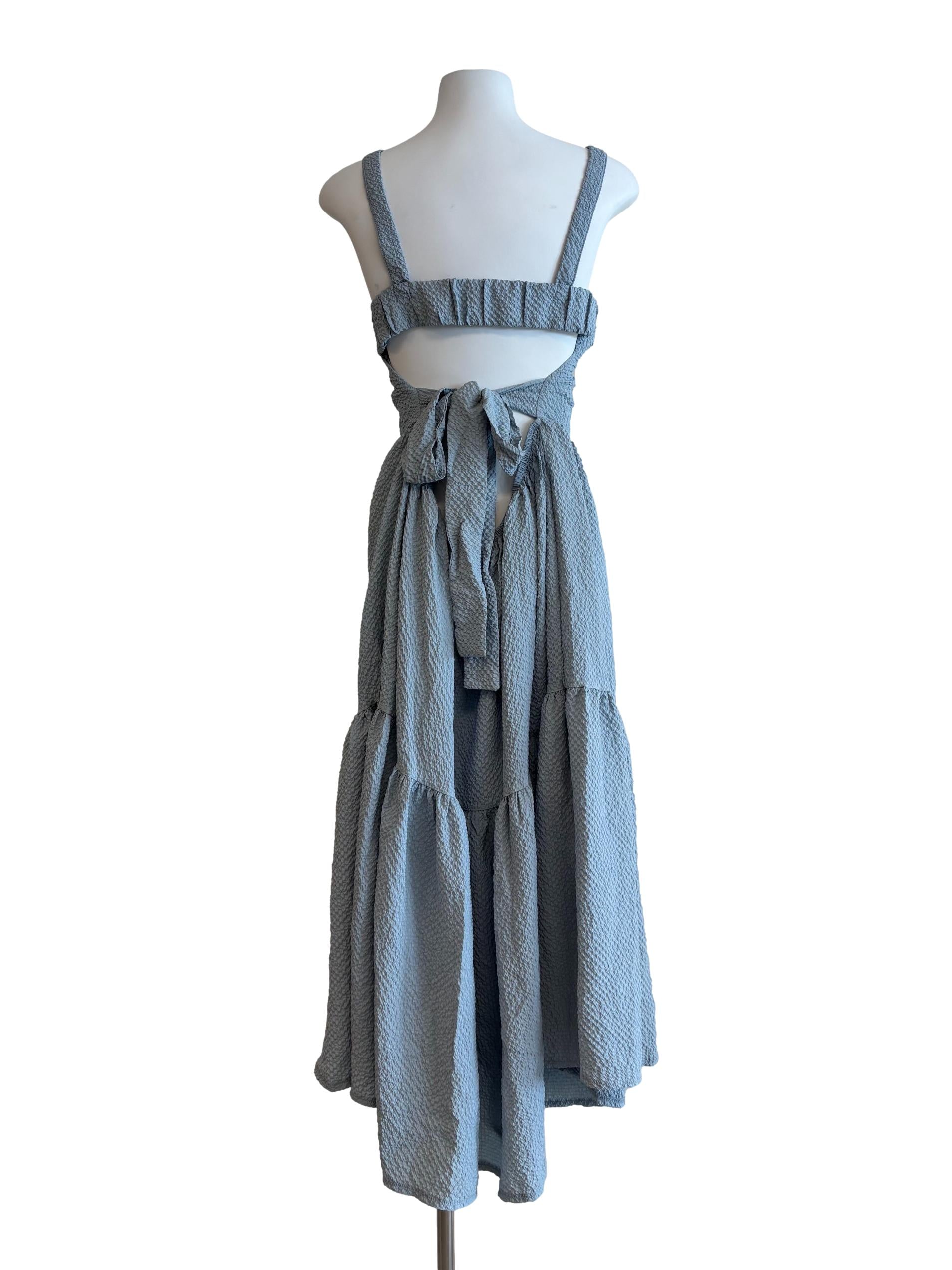 Dusty Blue Square Neck Tier Dress