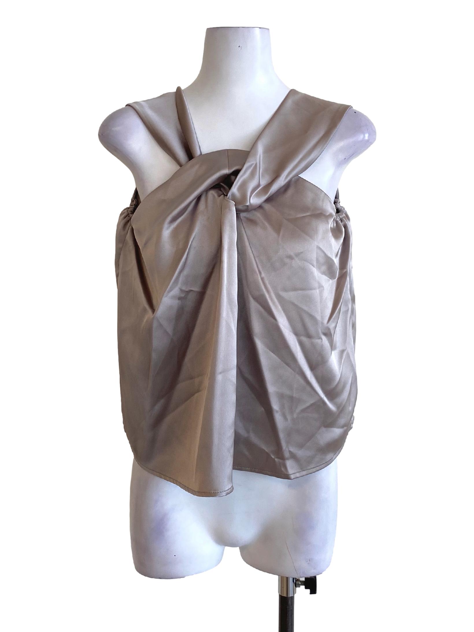 Oat Brown Twisted Loose Cropped Top
