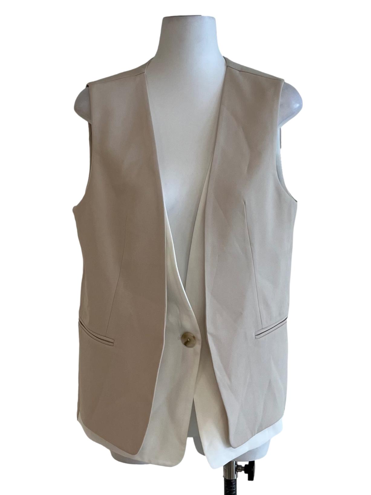 Beige V-Neck Single-Breasted Blazer
