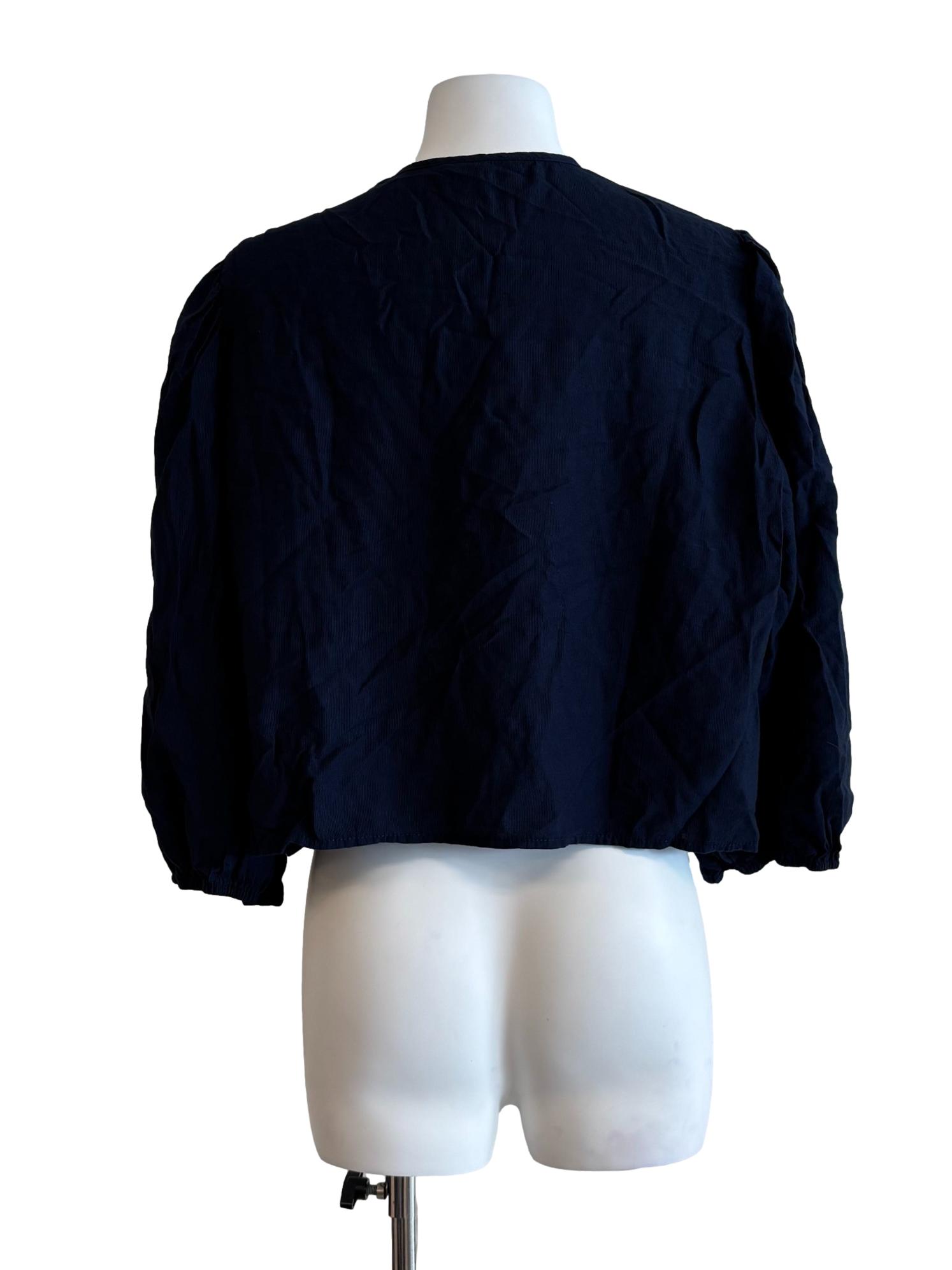 Navy Blue Long Sleeve Cotton Ribbon Top