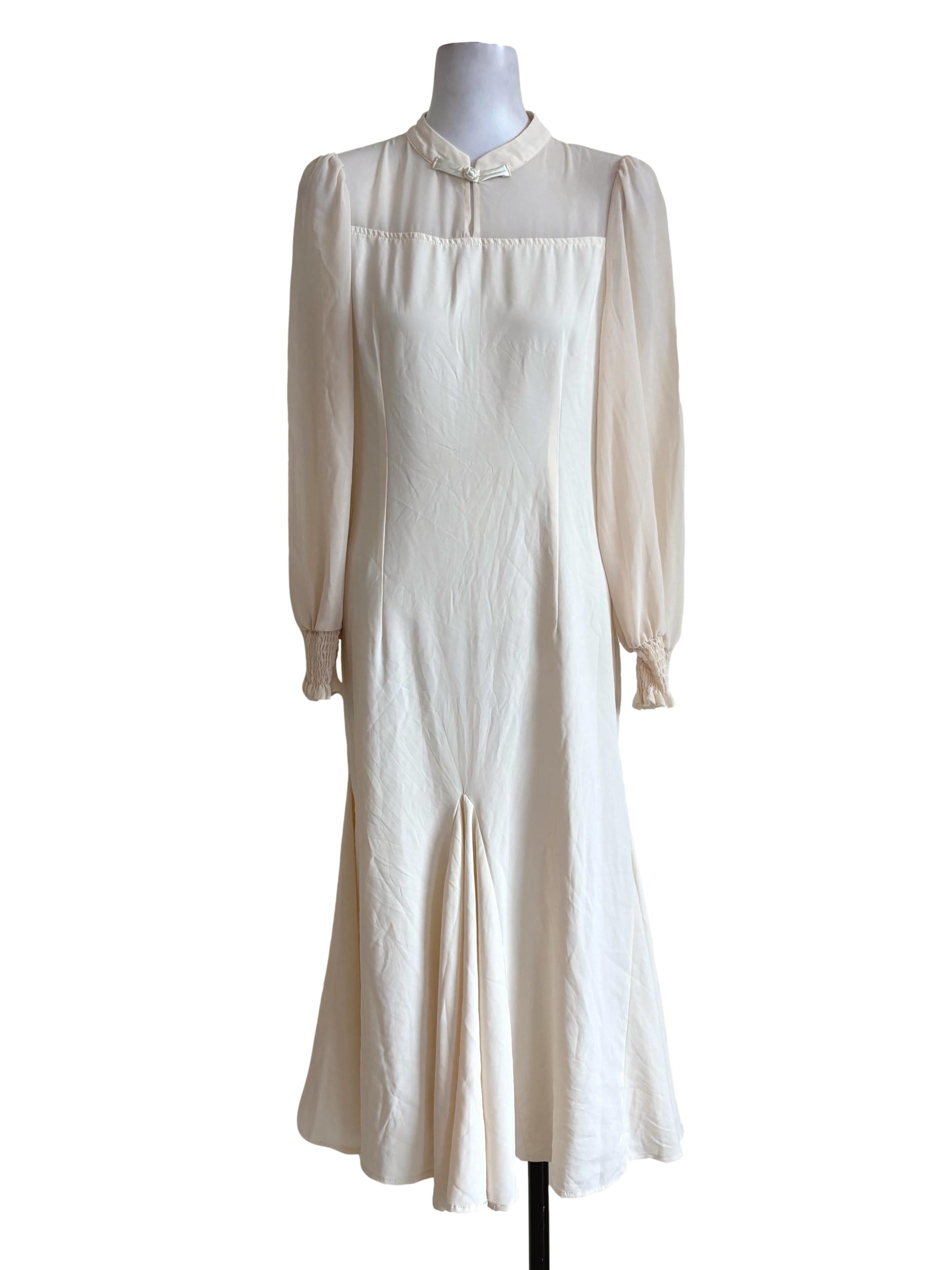 Cream Flounced Mandarin Collar Dress