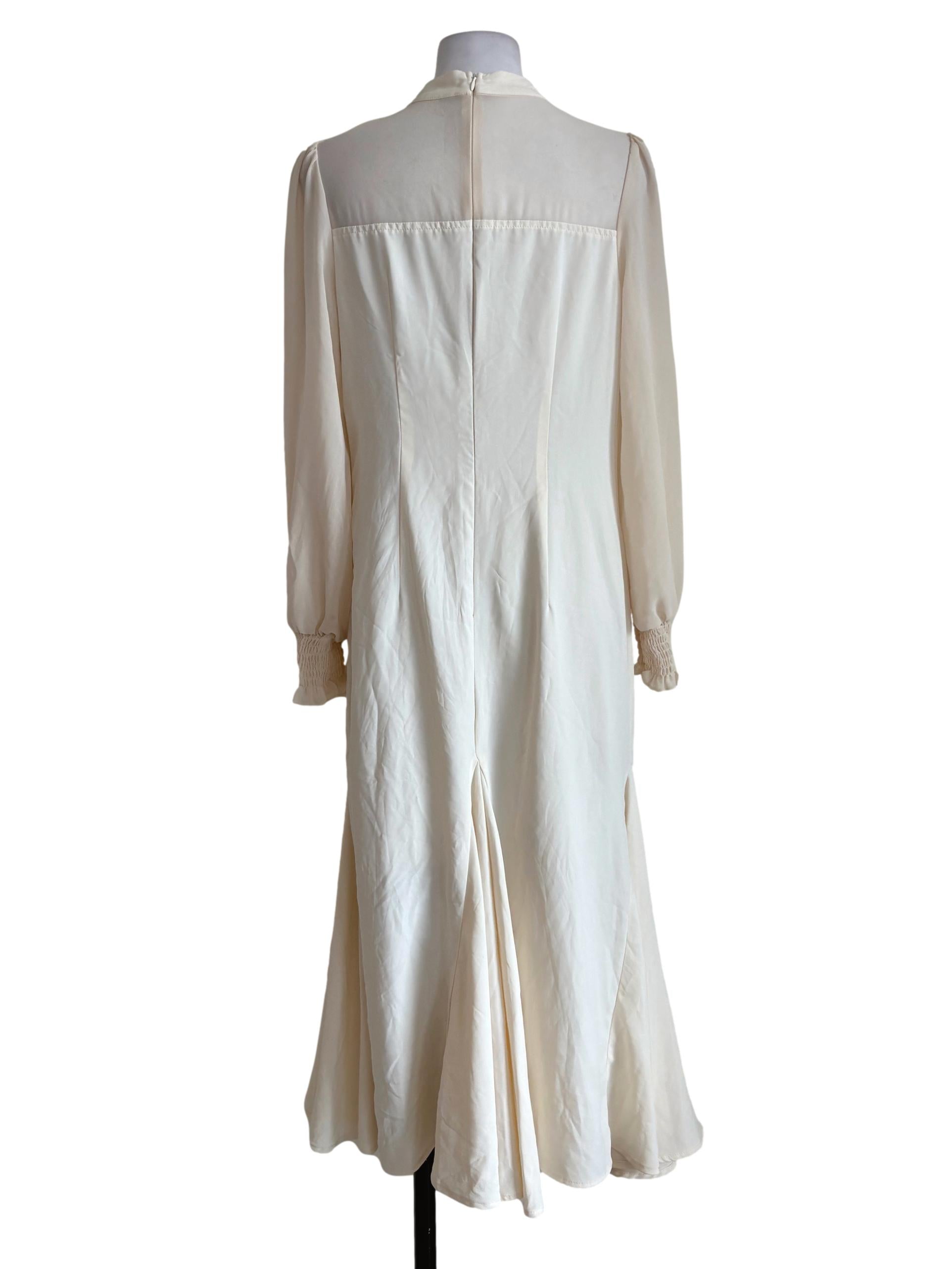 Cream Flounced Mandarin Collar Dress