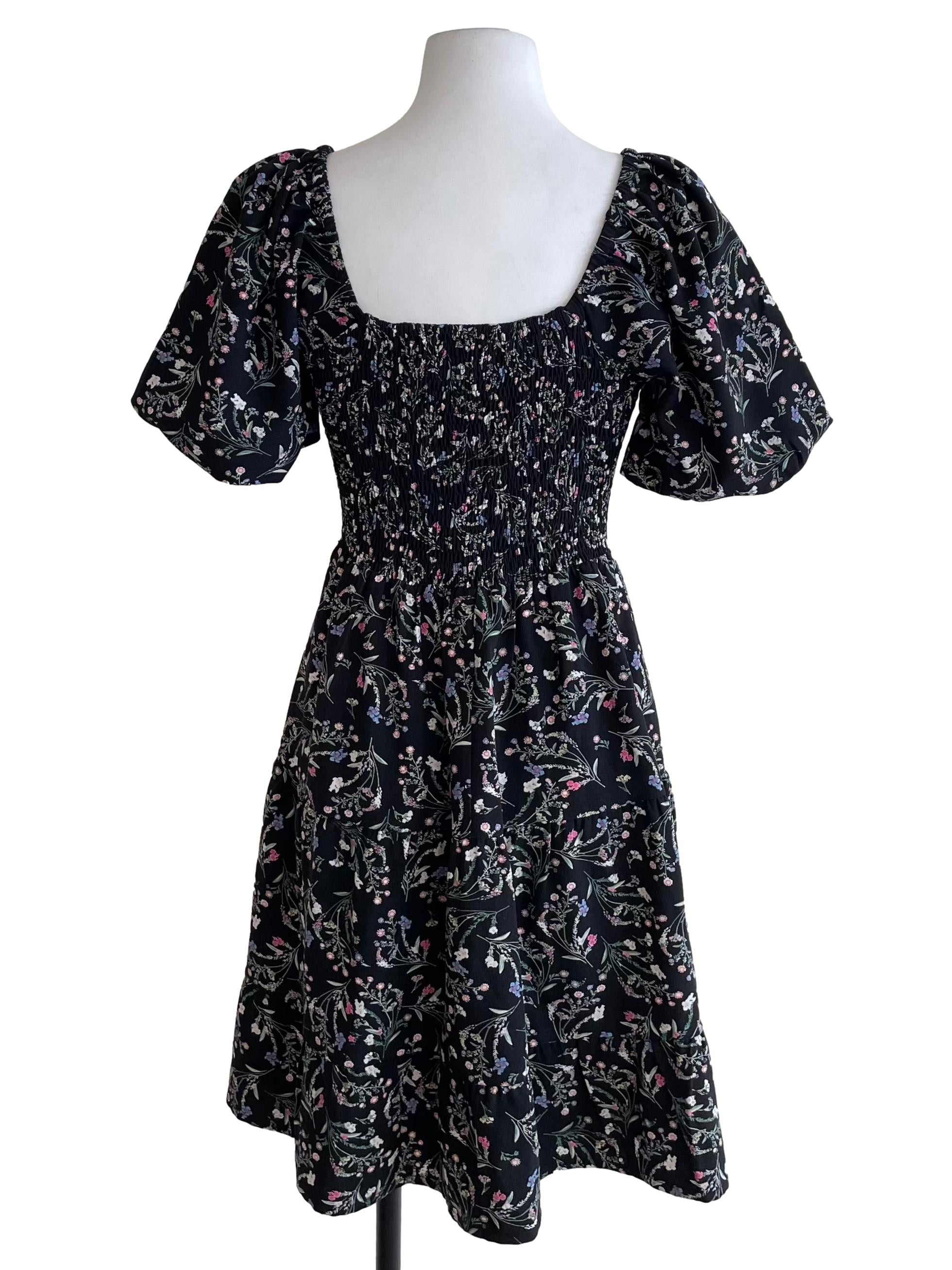 Black Floral Shirred Sundress