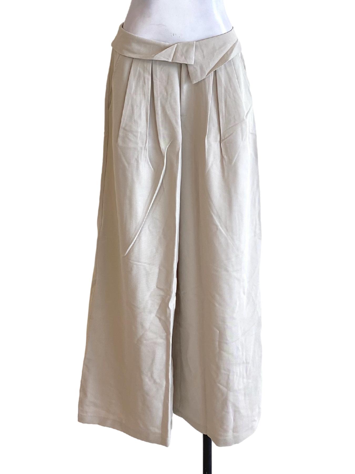 Light Beige Brown Ruffle Waist Formal Pants